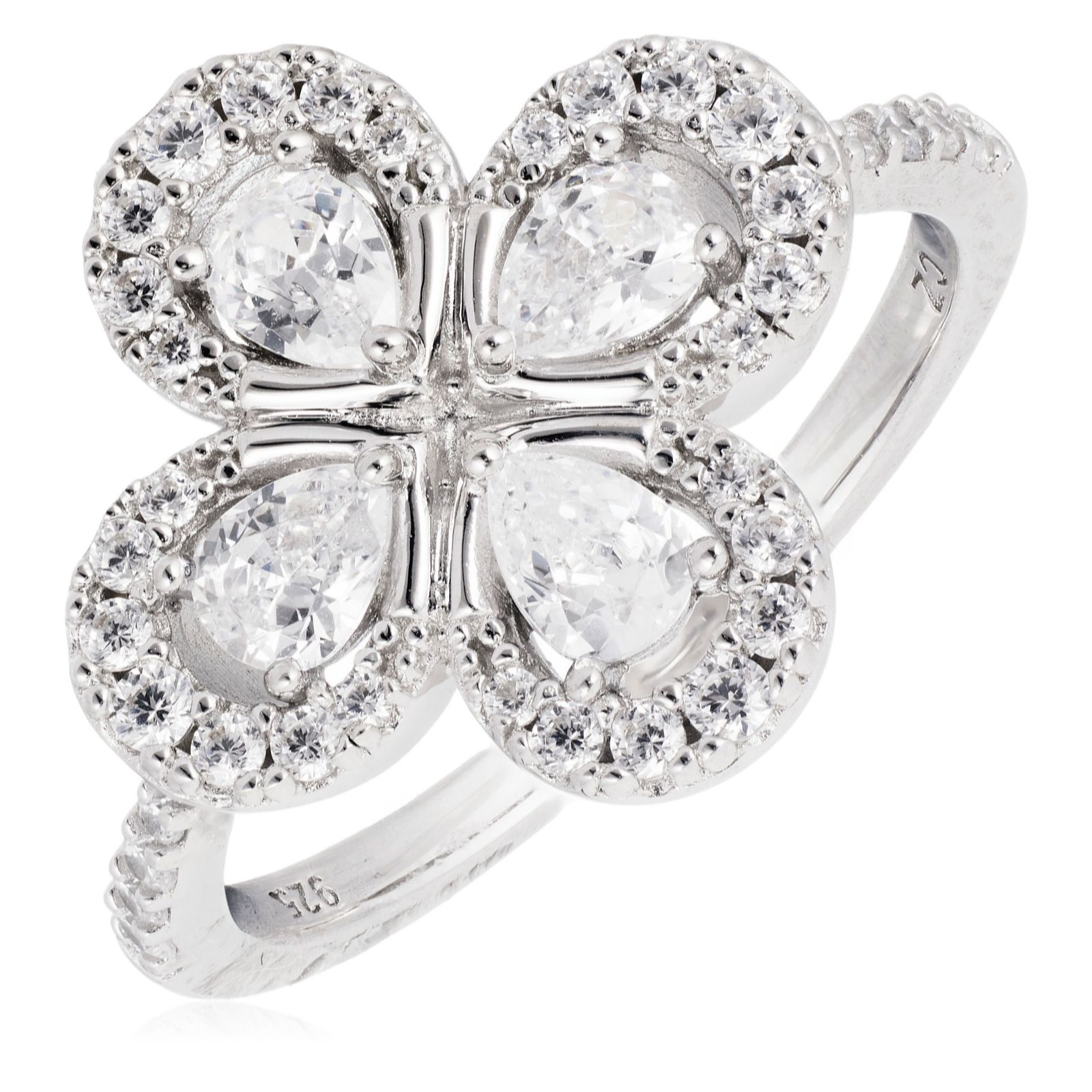 Diamonique 0.92ct tw Clover Ring Sterling Silver