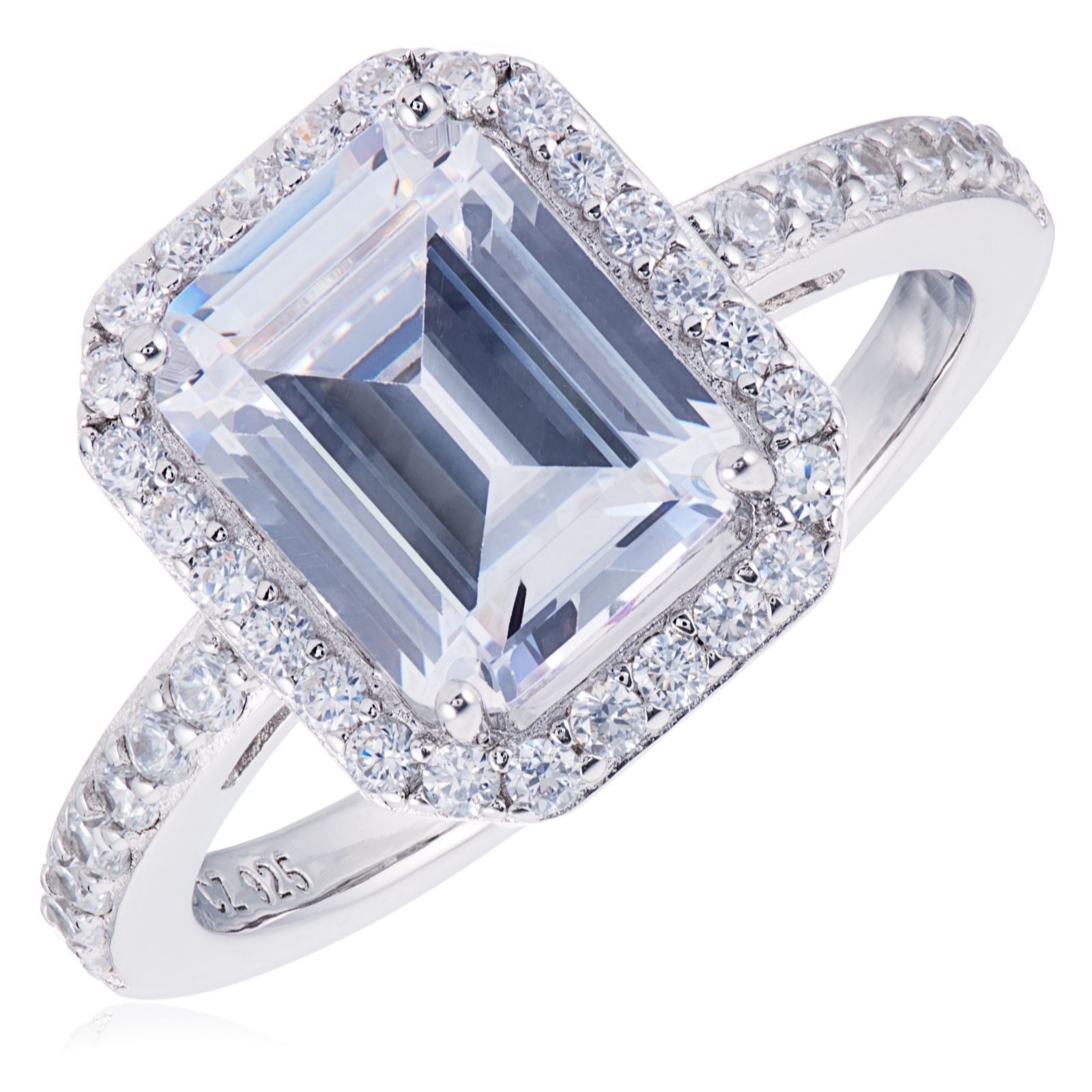 Diamonique 3.4ct tw Emerald Cut Halo Ring Sterling Silver