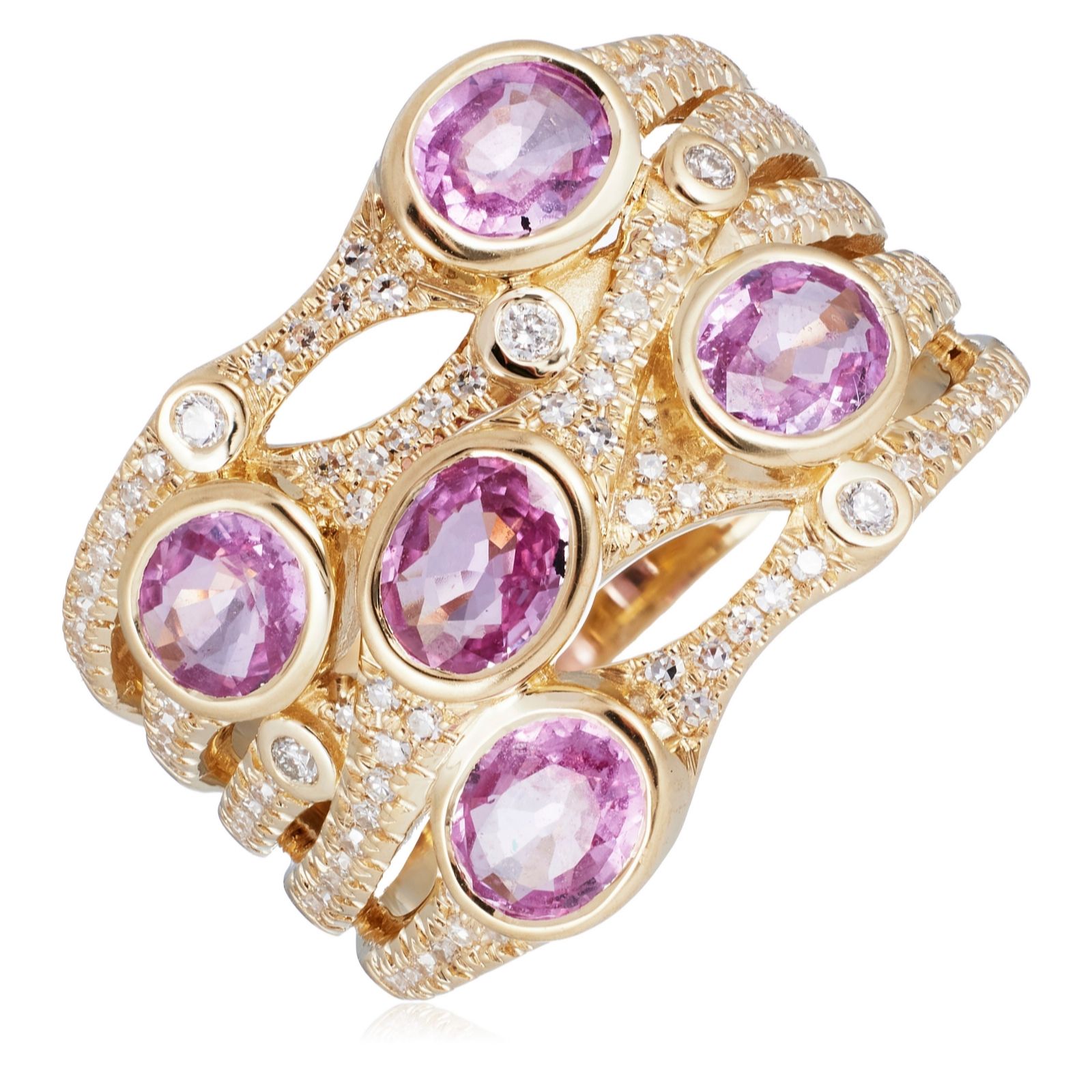 Effy 0.33ct Diamond & 1.71ct Pink Sapphire Bezel Set Band Ring 14ct...