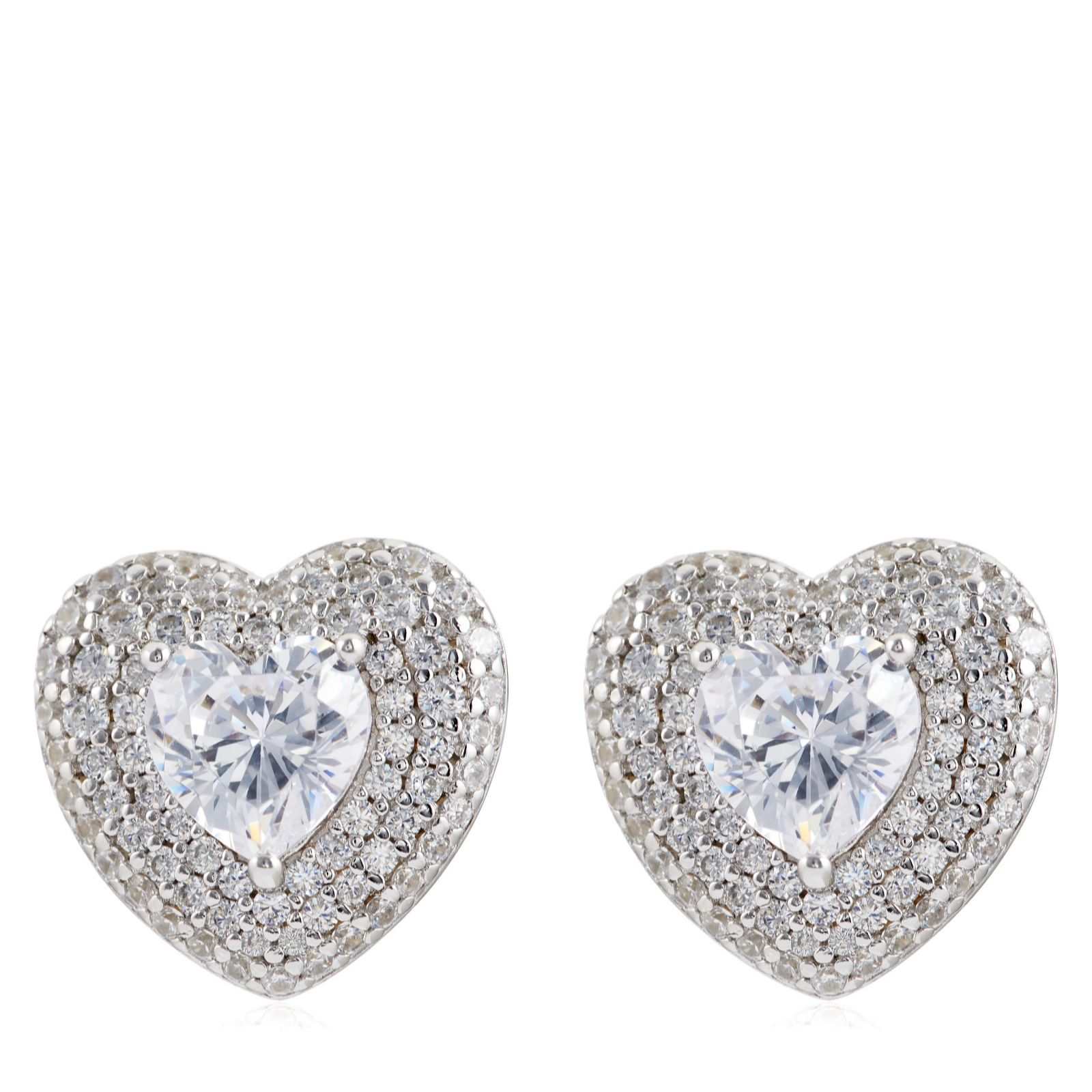 Diamonique 2.3ct tw Triple Halo Heart Stud Earrings Sterling Silver