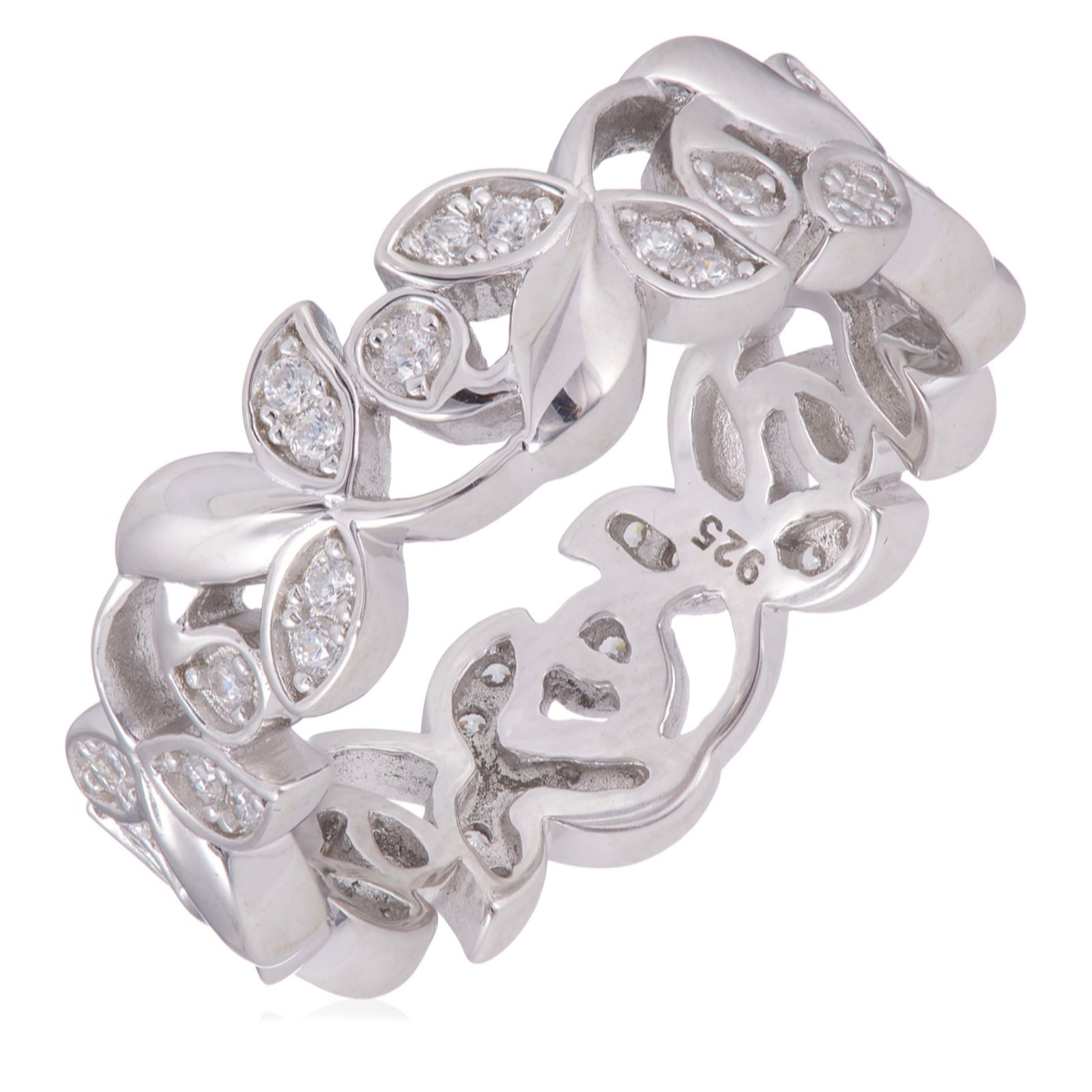 Diamonique 0.50ct tw 30th Anniversary Vine Leaf Band Ring Sterling...