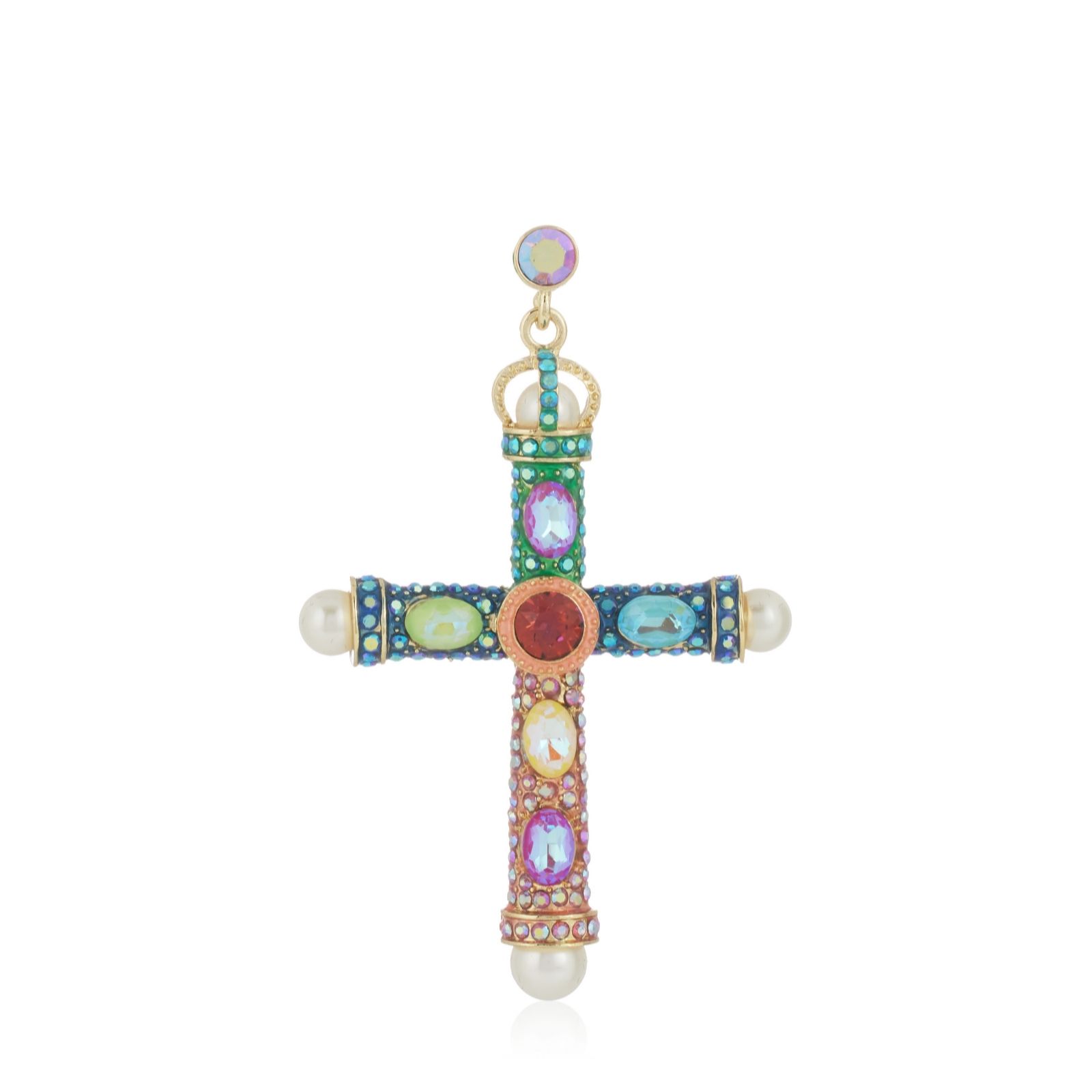 Butler & Wilson Jewellery Clear Aurora Borealis Butler & Wilson Crystal And Pearl Cross Earrings