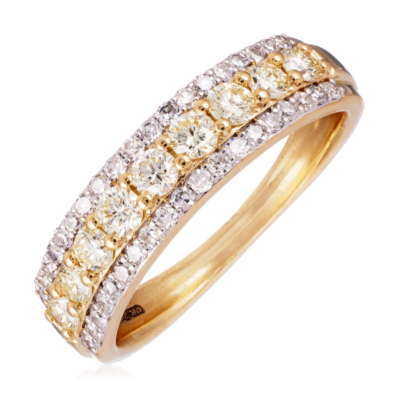 0.59ct Yellow Diamond & 0.26ct Diamond Band Ring 9ct Gold