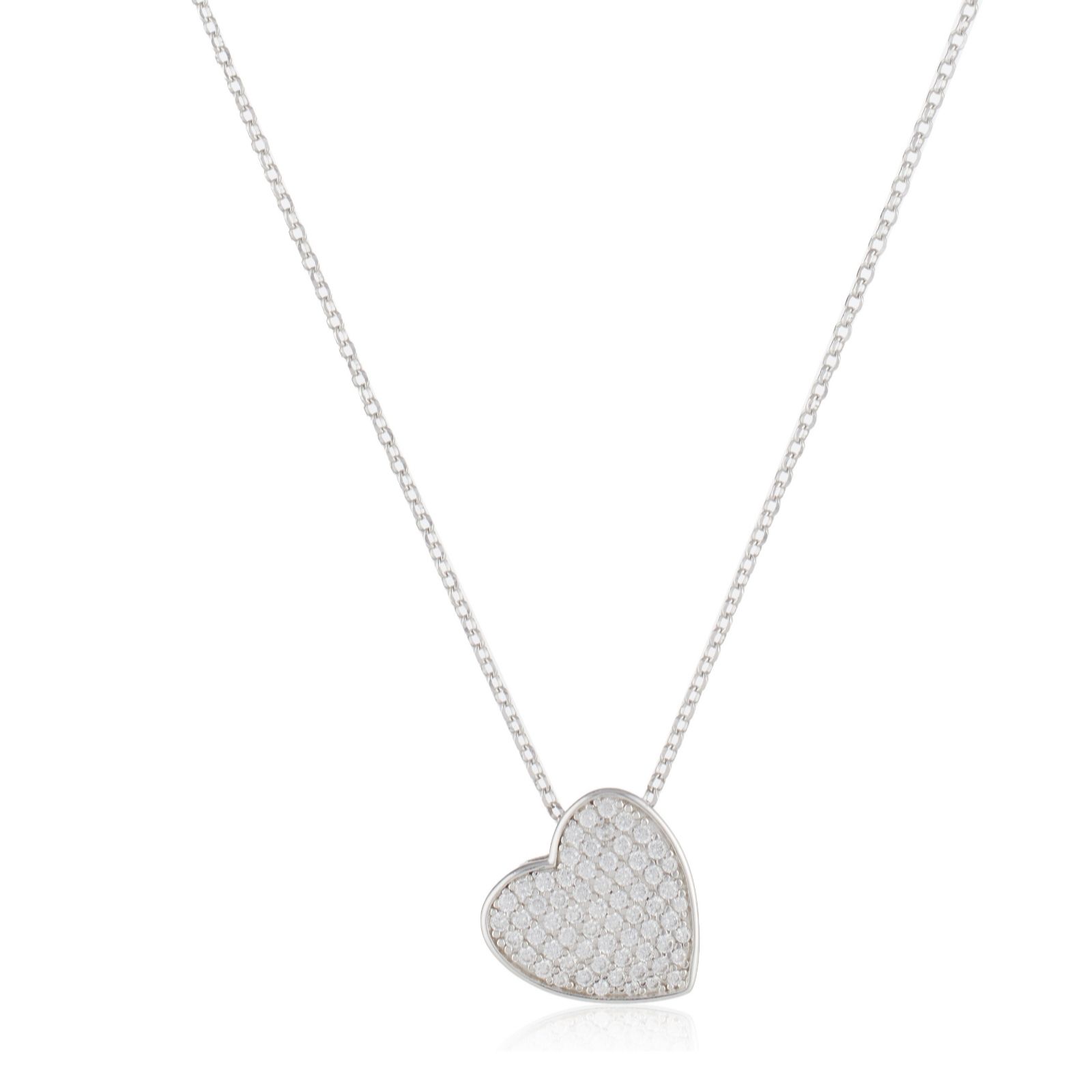 Diamonique 0.59ct tw Pave Heart Pendant & Chain Sterling Silver