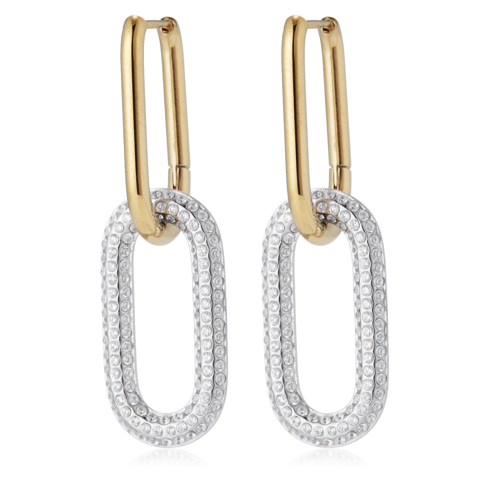 Steel by Diamonique Pave Chain Link Earrings Stainless Steel