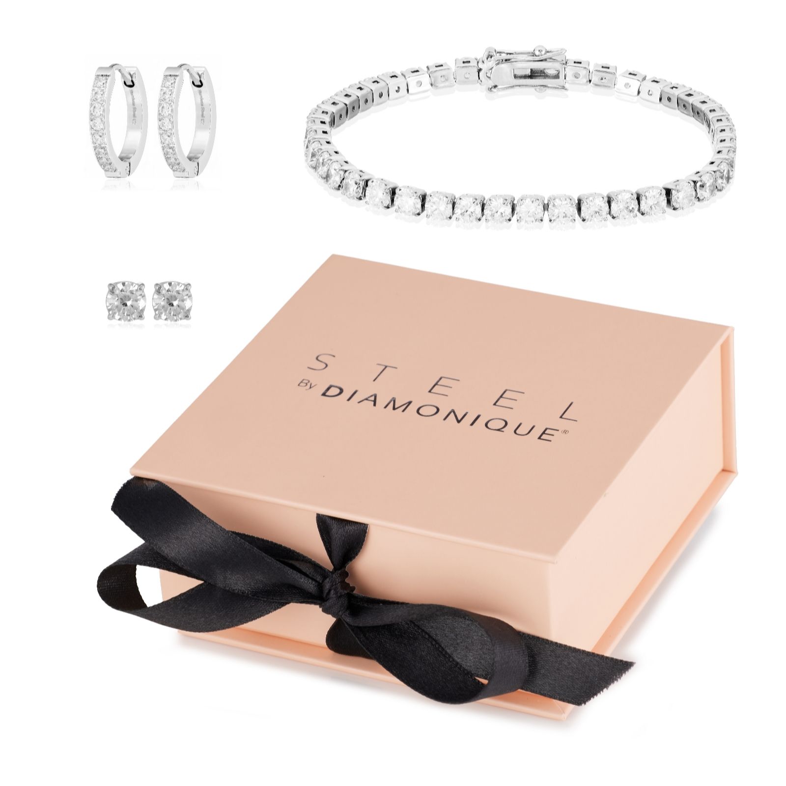 Steel by Diamonique 12ct tw Tennis Bracelet & Earring Set Stainless...