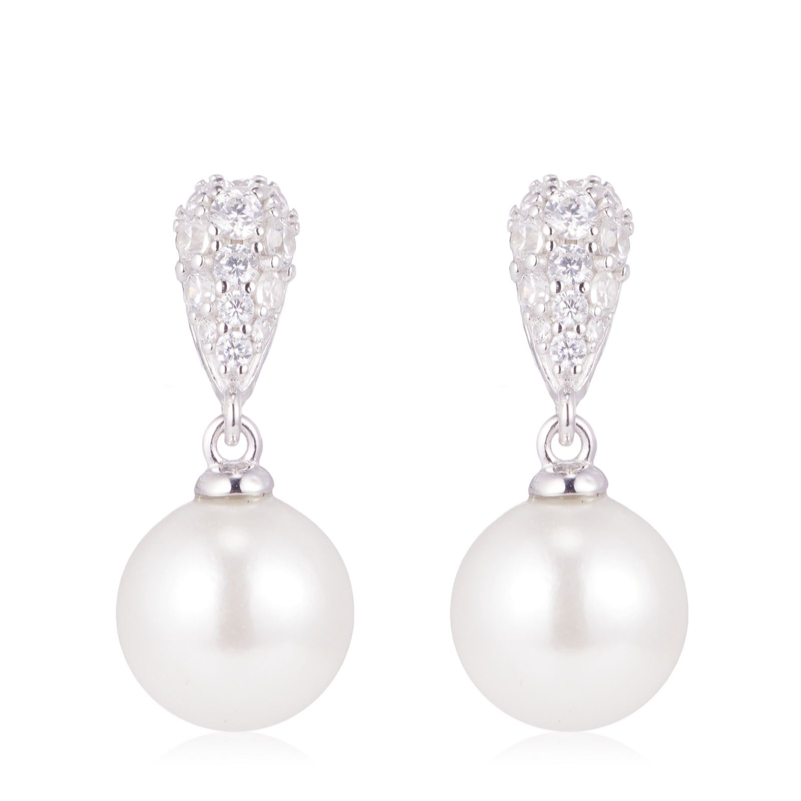 Diamonique 0.3ct tw Shell Pearl Pave Drop Earrings Sterling Silver