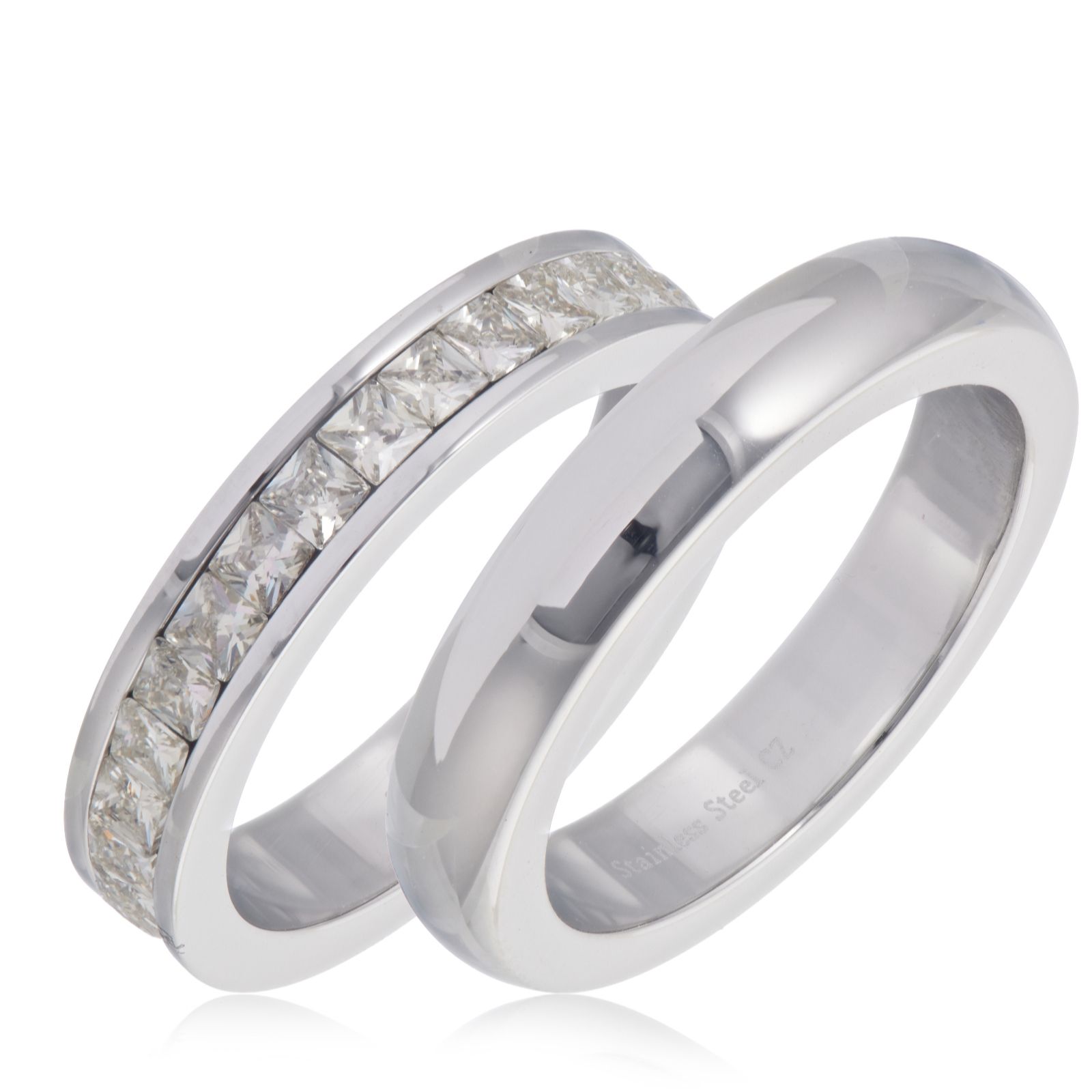 Steel by Diamonique Choice of Cut Ring Set Stainless Steel