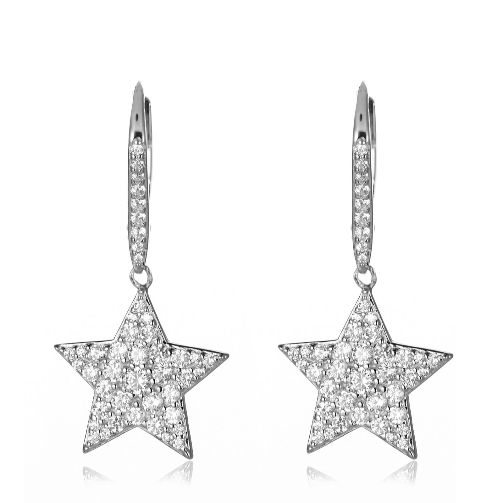 Diamonique 0.8ct tw Pave Star Leverback Earrings Sterling Silver