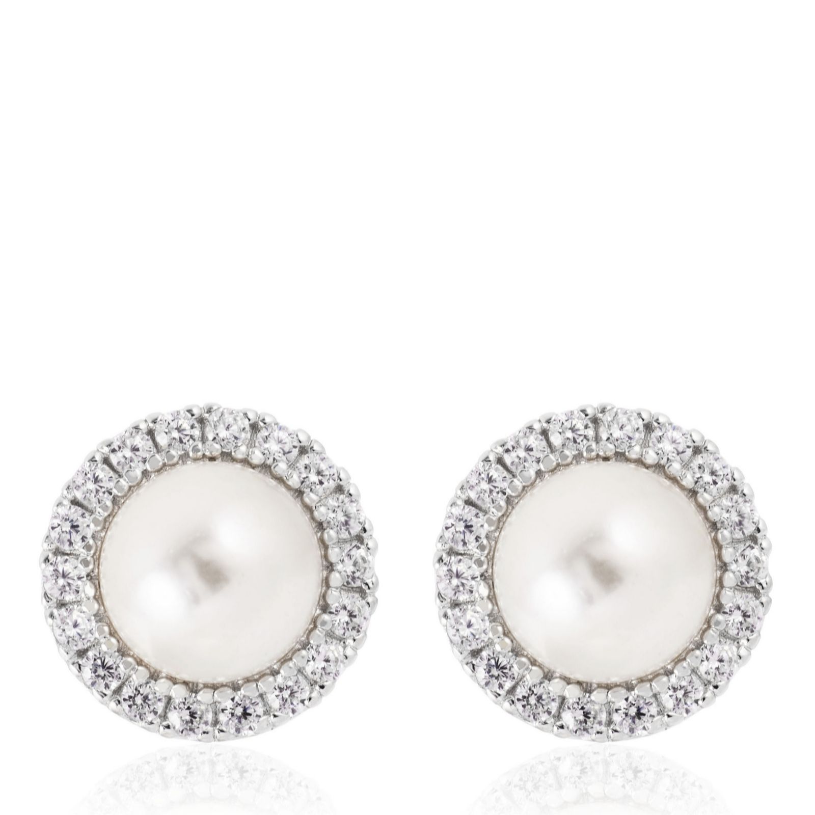 Diamonique 0.36ct tw Simulated Pearl Halo Stud Earrings Sterling Si...