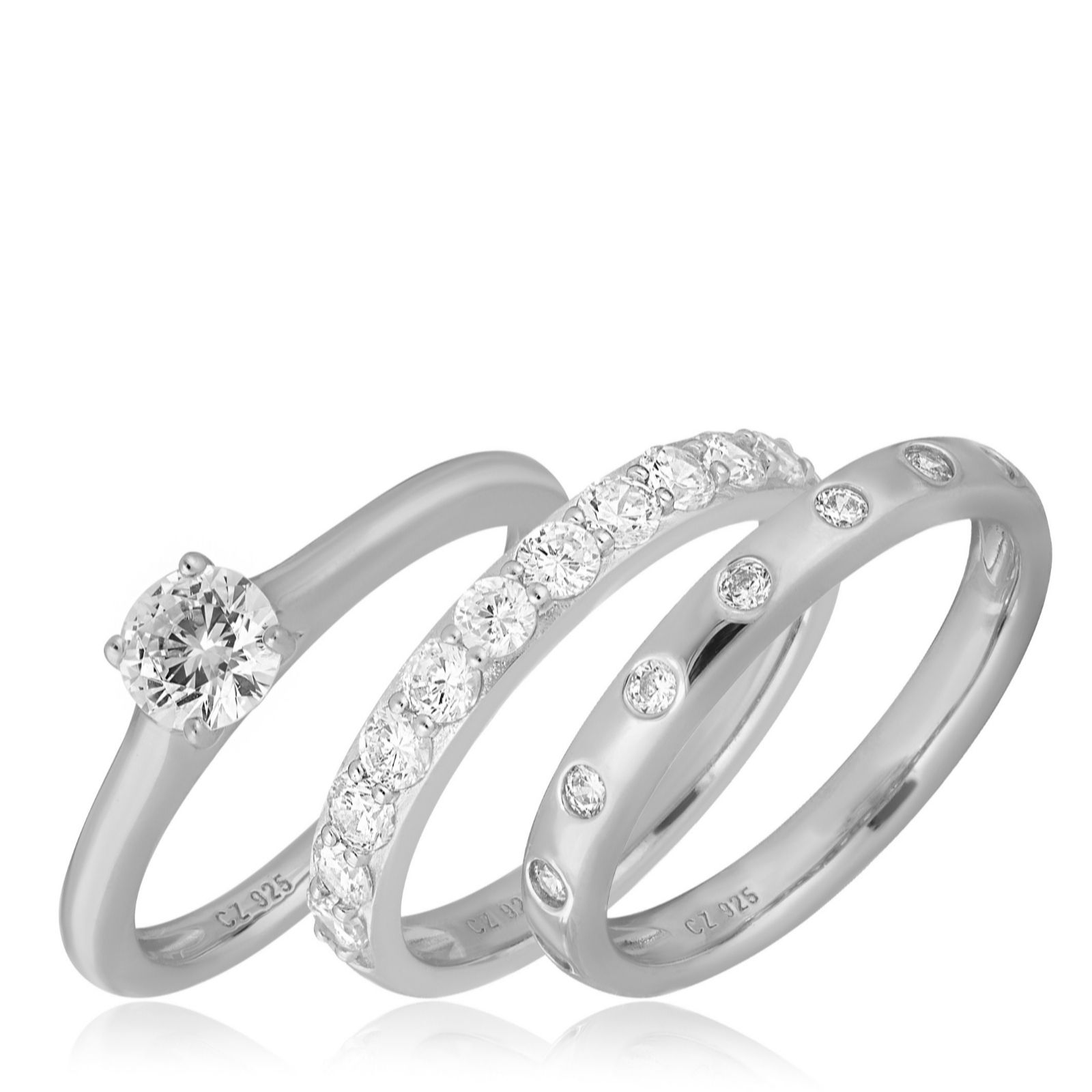 Diamonique 1.6ct tw Set of 3 Rings Sterling Silver