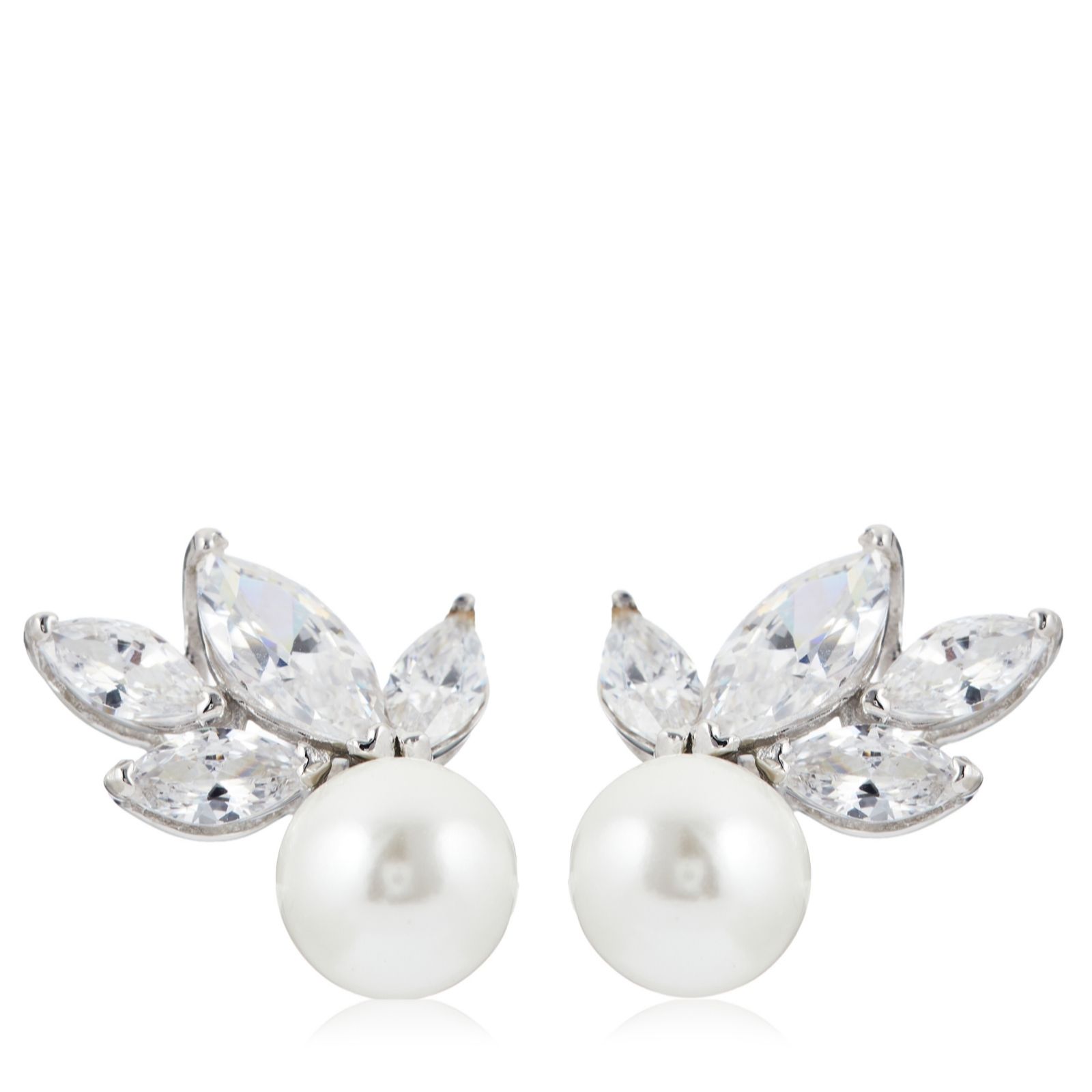 Diamonique 1.9ct tw Pearl & Marquise Cut Stud Earrings Sterling Silver