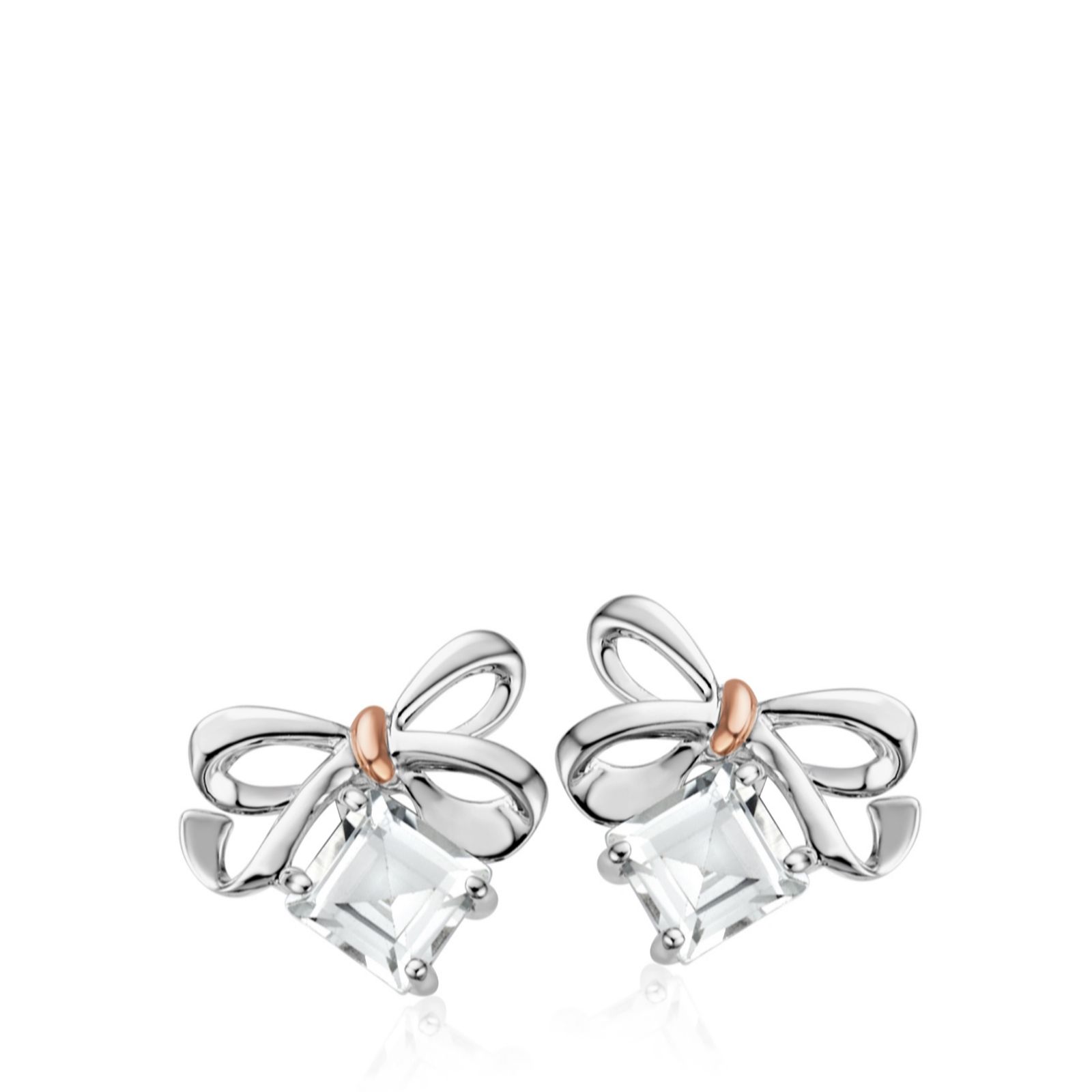 Clogau Christmas Bow Stud Earrings Sterling Silver 9ct Gold