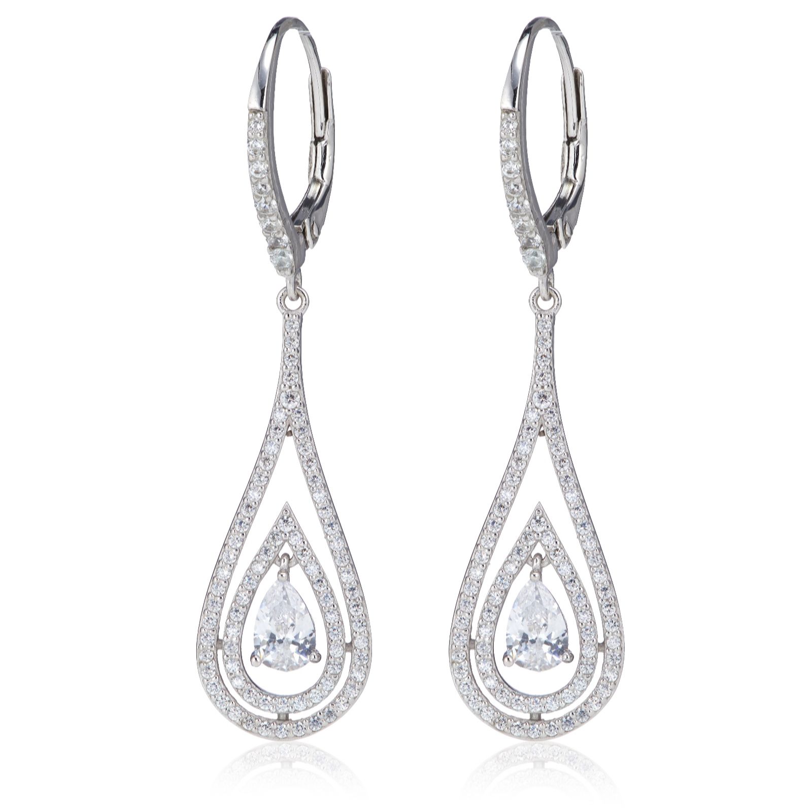 Diamonique 1.42ct tw Pear Drop Leverback Earrings Sterling Silver