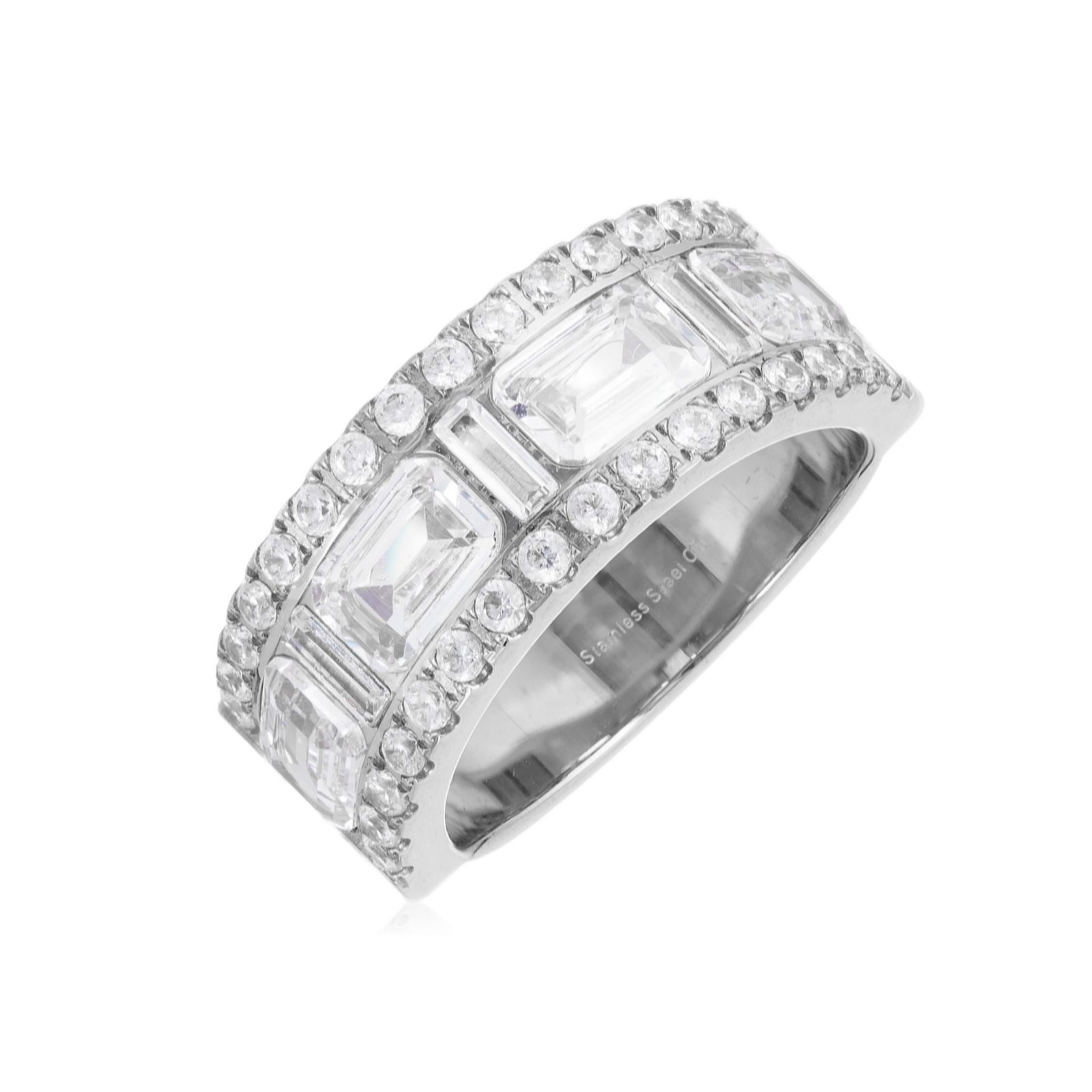 Steel by Diamonique Emerald Cut Band Ring Stainless Steel