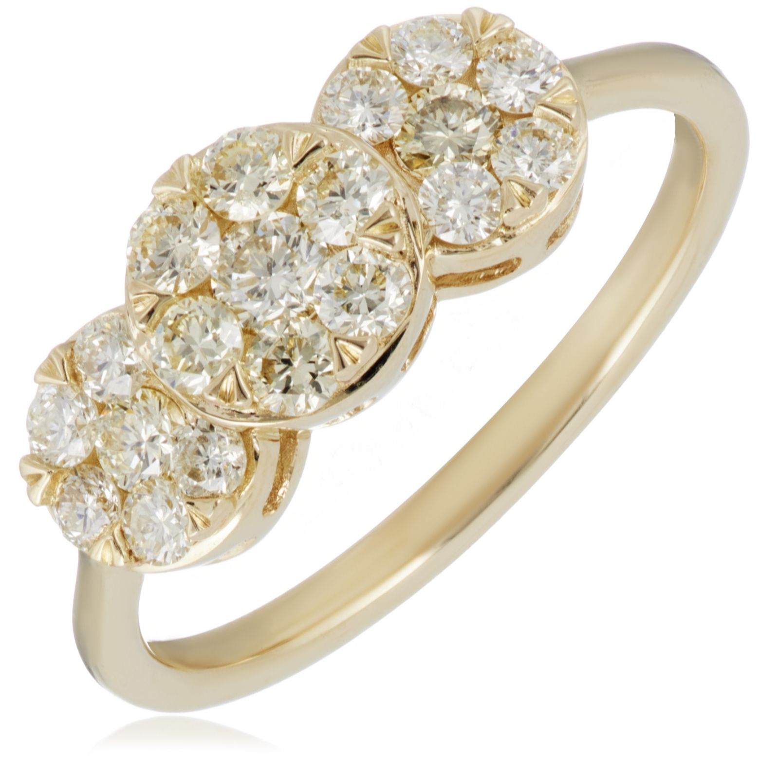 0.75ct Natural Yellow Diamond Cluster Trilogy Ring 9ct Gold
