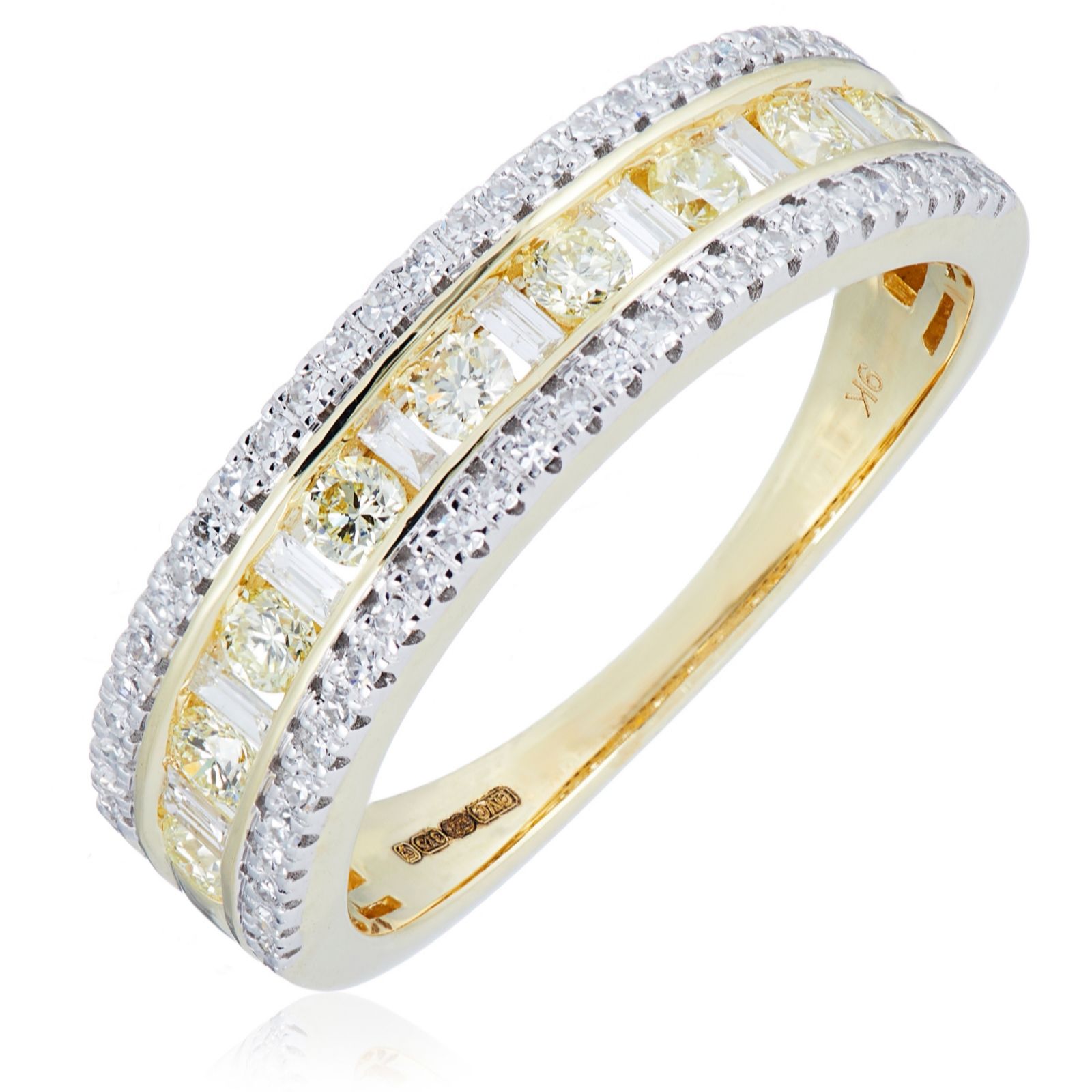 0.75ct White and Yellow Diamond Band Ring 9ct Gold