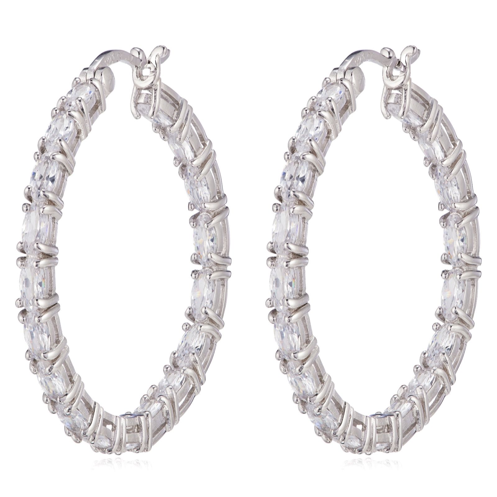 Diamonique 5.7ct tw Oval Cut Hoop Earrings Sterling Silver