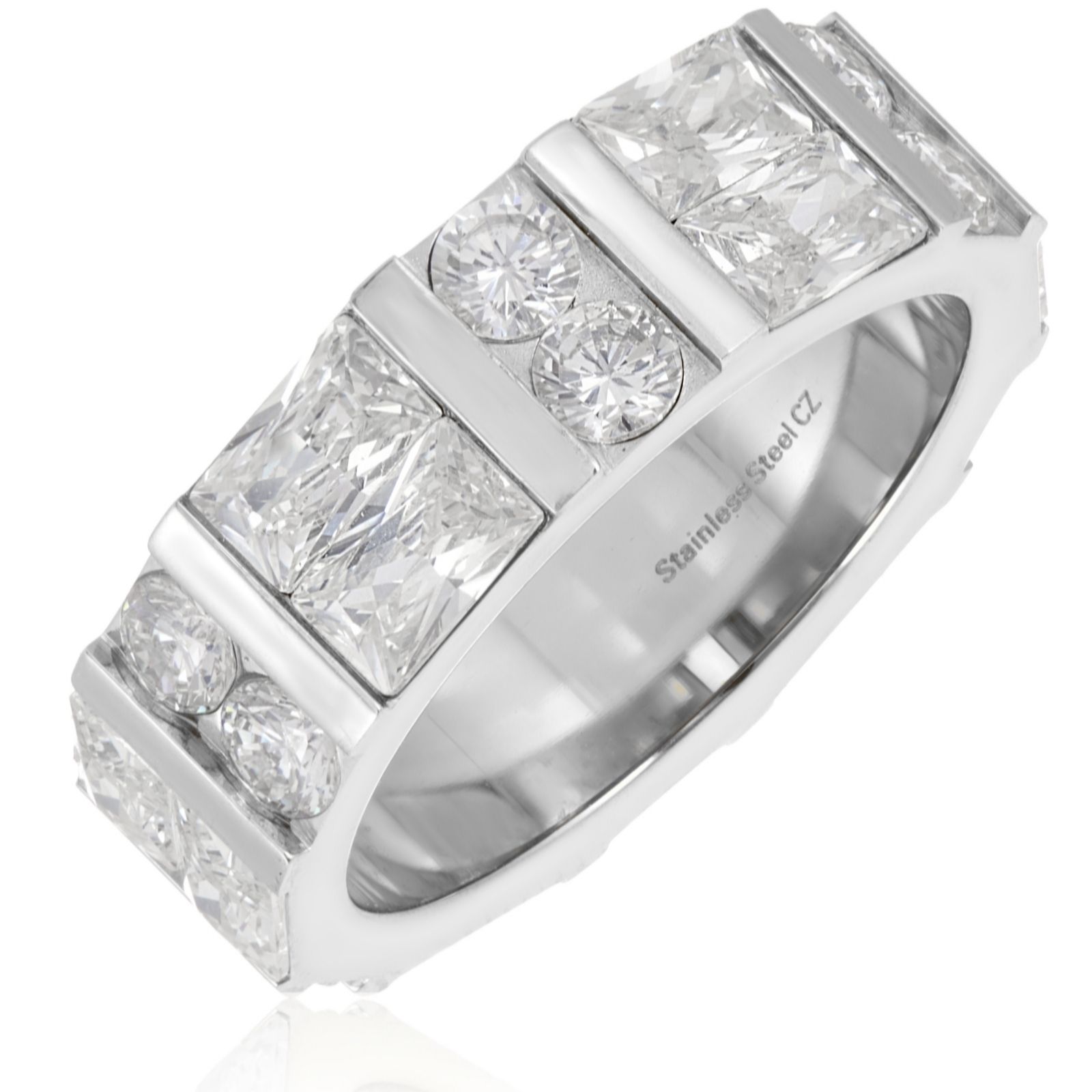 Steel by Diamonique Mixed Cut Segment Band Ring Stainless Steel