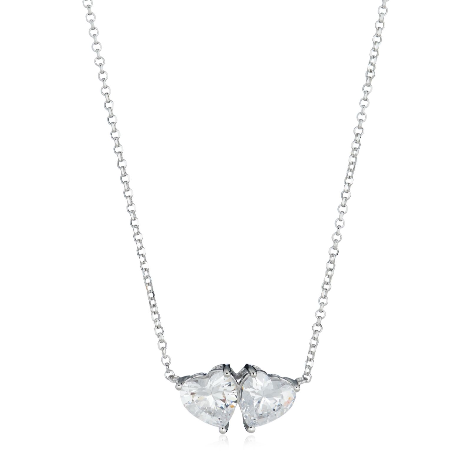 Diamonique 3ct Double Heart Pendant & Chain Sterling Silver