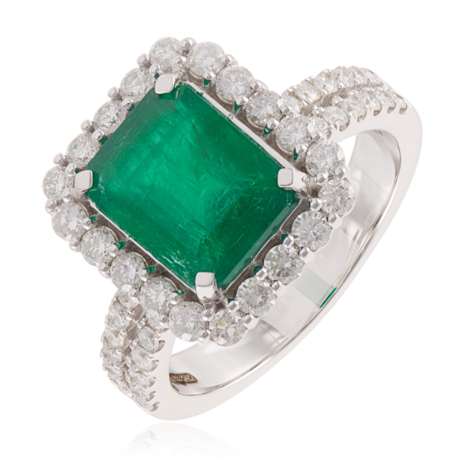 3.00ct Zambian Emerald Octagon & 1.00ct Diamond Halo Ring 14ct Gold