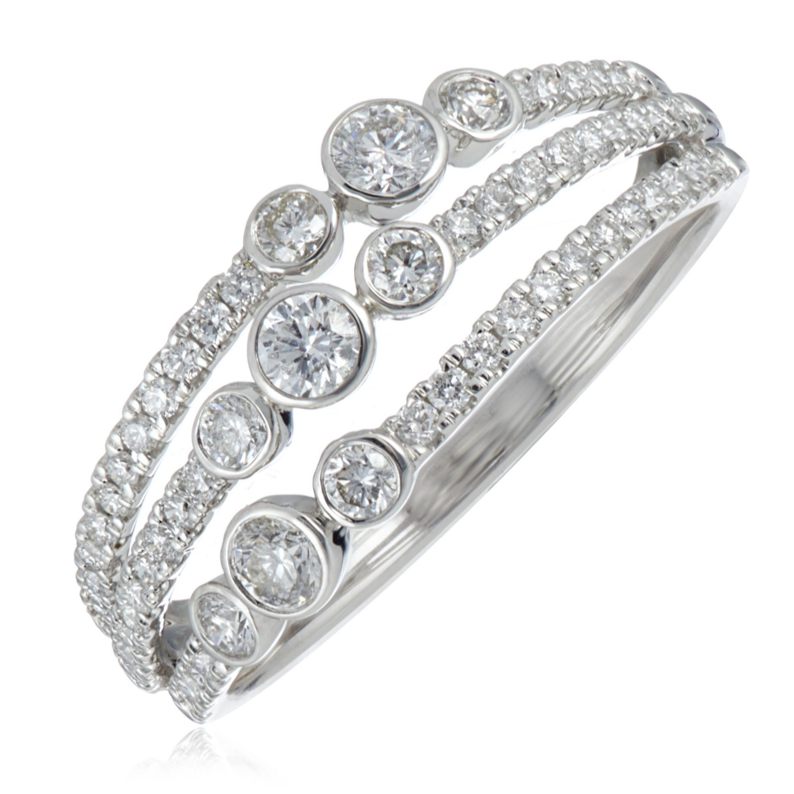 0.75ct Diamond 3 Row Bezel Set Band Ring 9ct Gold