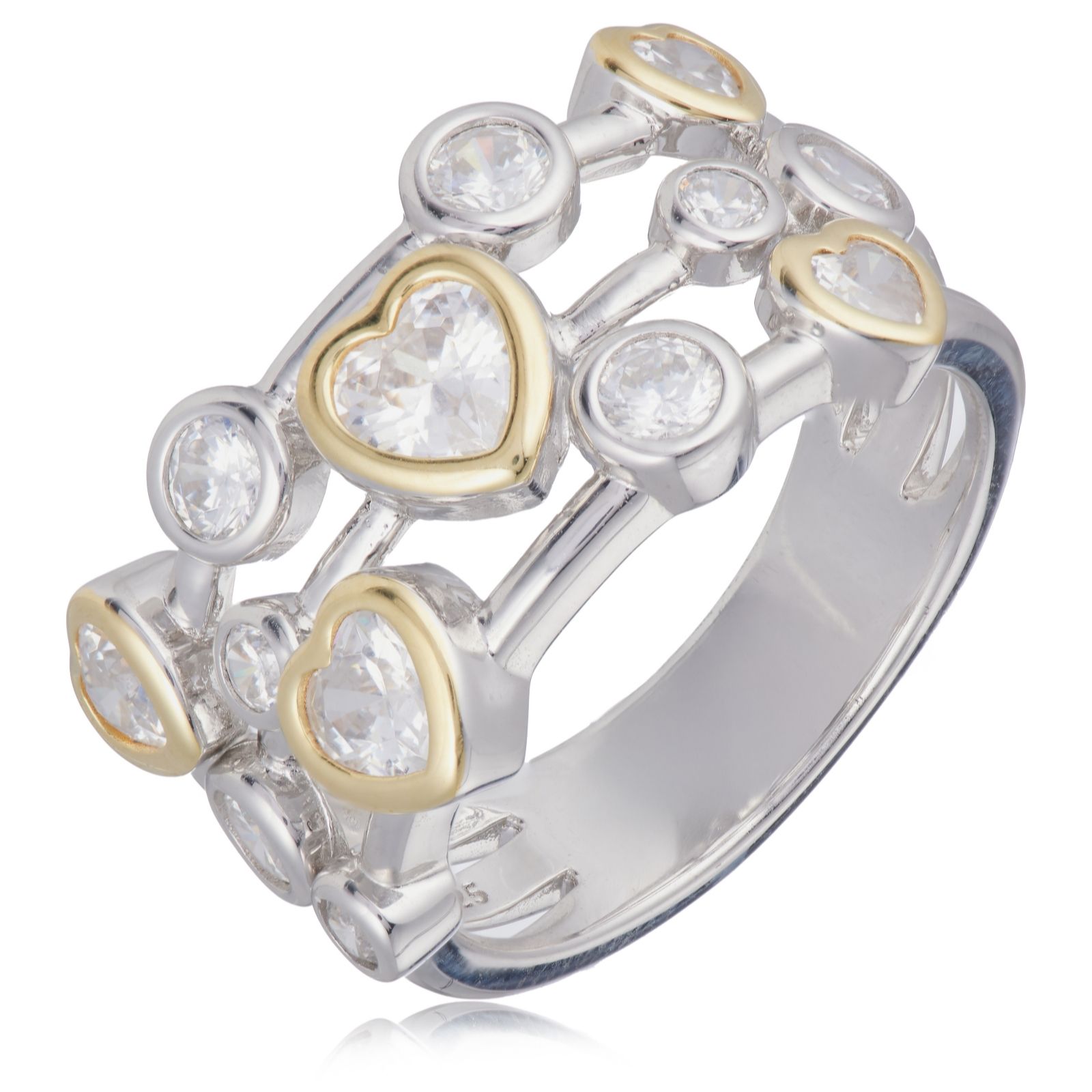 Diamonique 1.5ct tw Heart Bubble Ring Sterling Silver