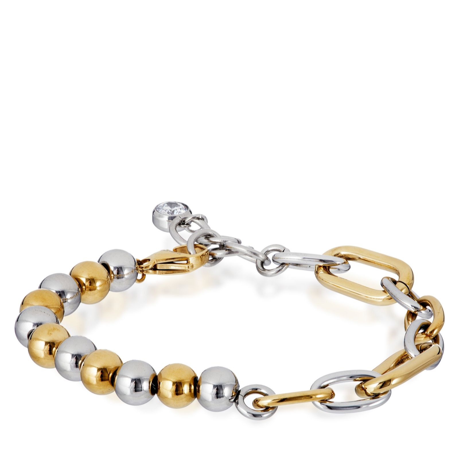 Steel by Diamonique Ball Bead & Chain Link Bracelet Stainless Steel