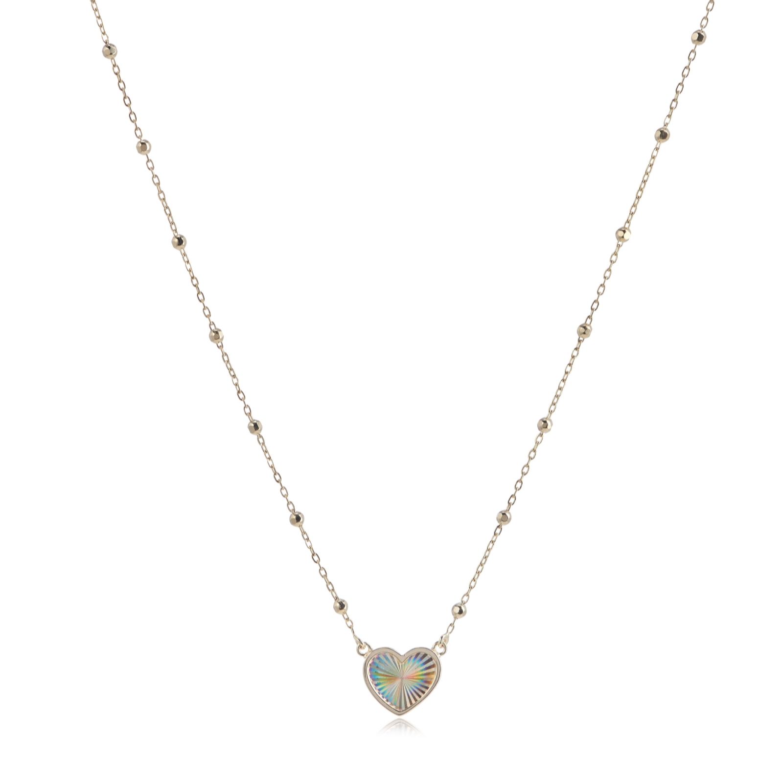 GOLD 9ct Yellow Gold Rainbow Heart Adjustable Trace & Ball Necklace