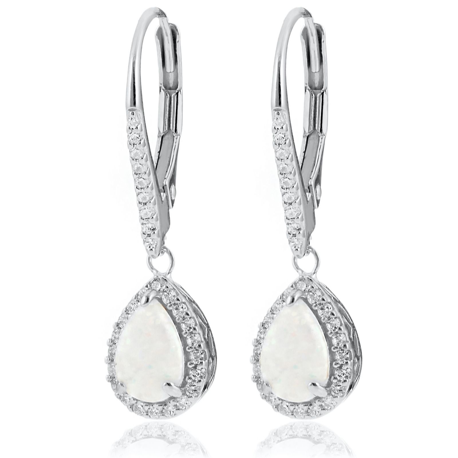 Diamonique 0.28ct Opal Leverback Earrings Sterling Silver