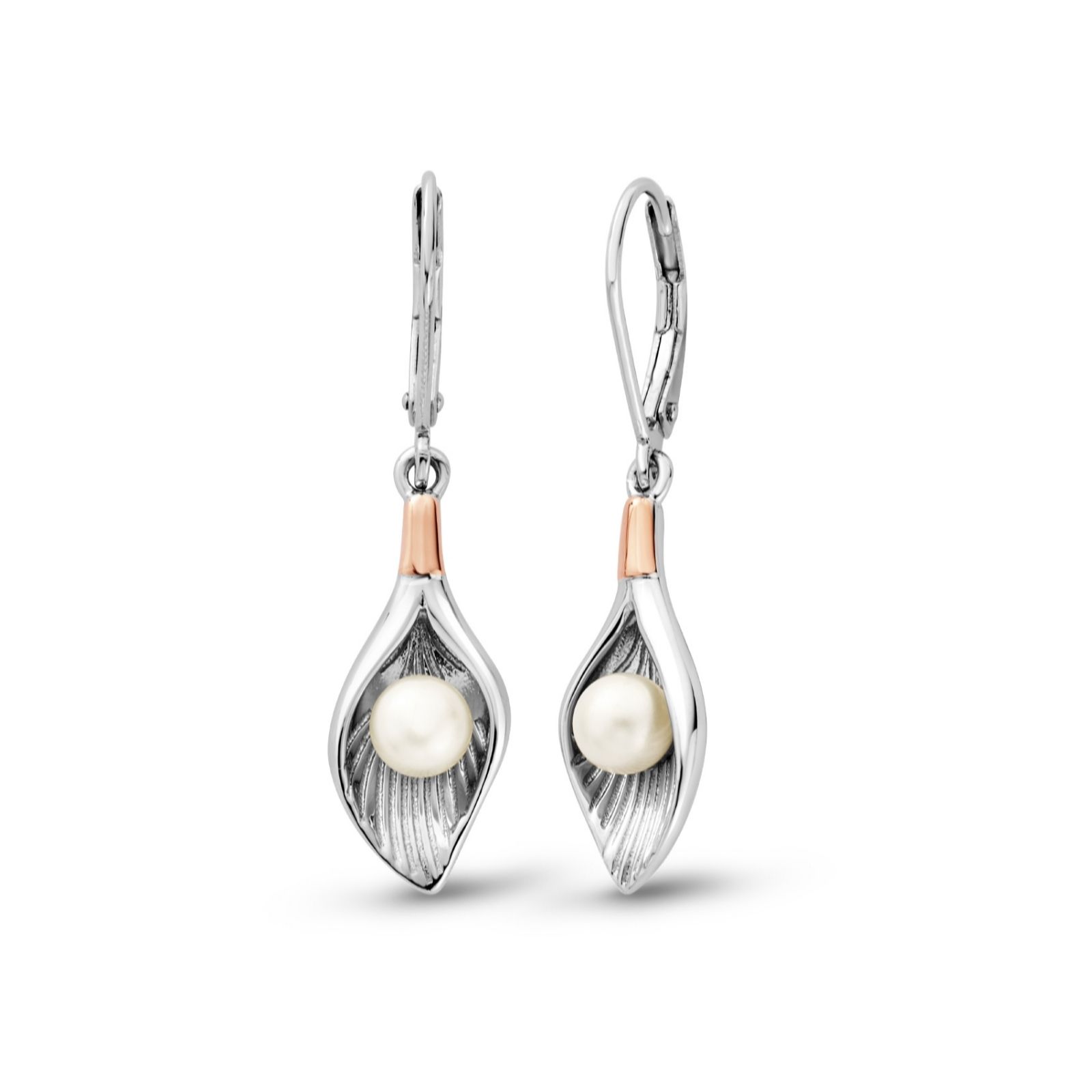 Clogau Beachcomber Earrings Sterling Silver & 9ct Rose Gold with Pearl