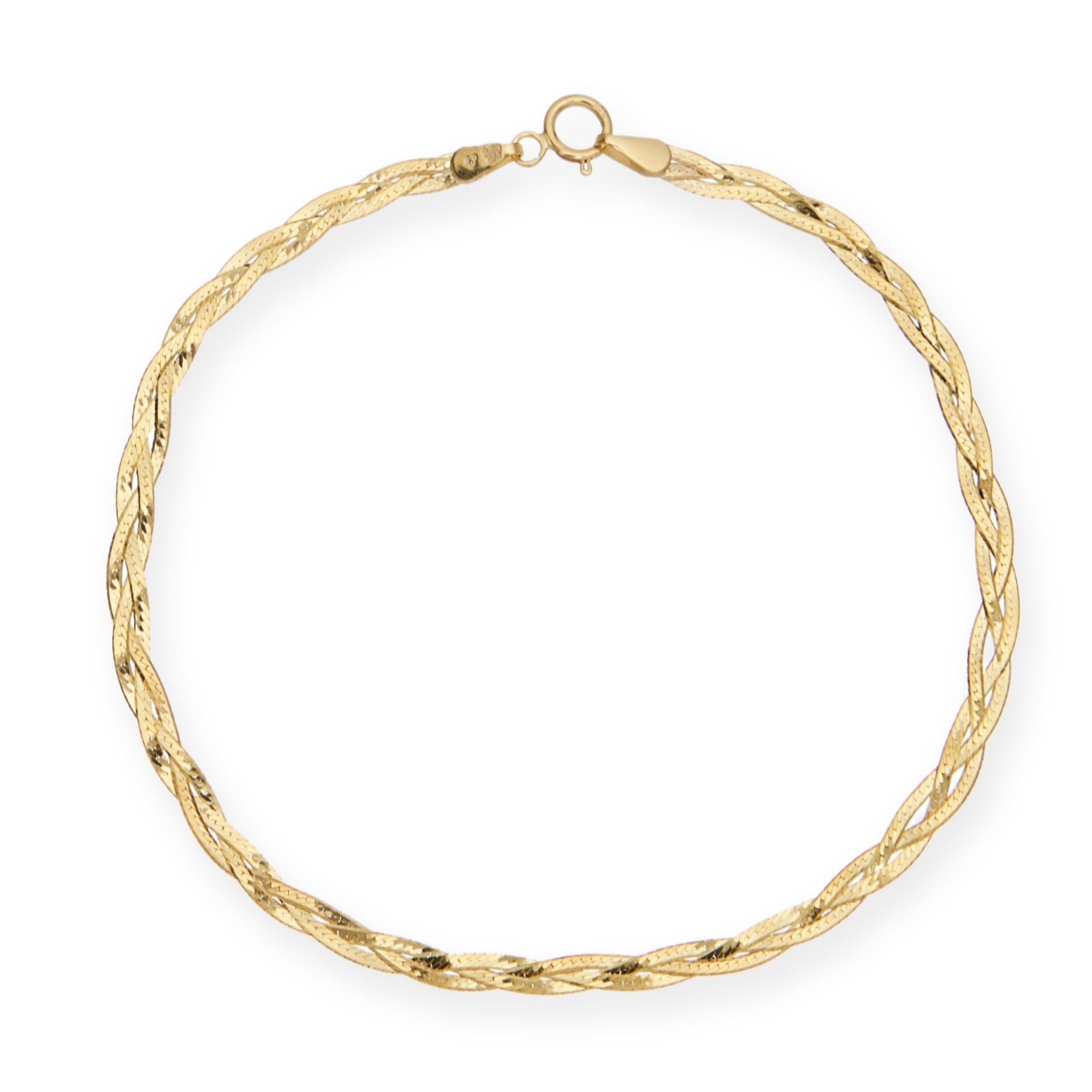 GOLD 9ct Yellow Gold 3-Plait Fine Herringbone Bracelet 1.33g