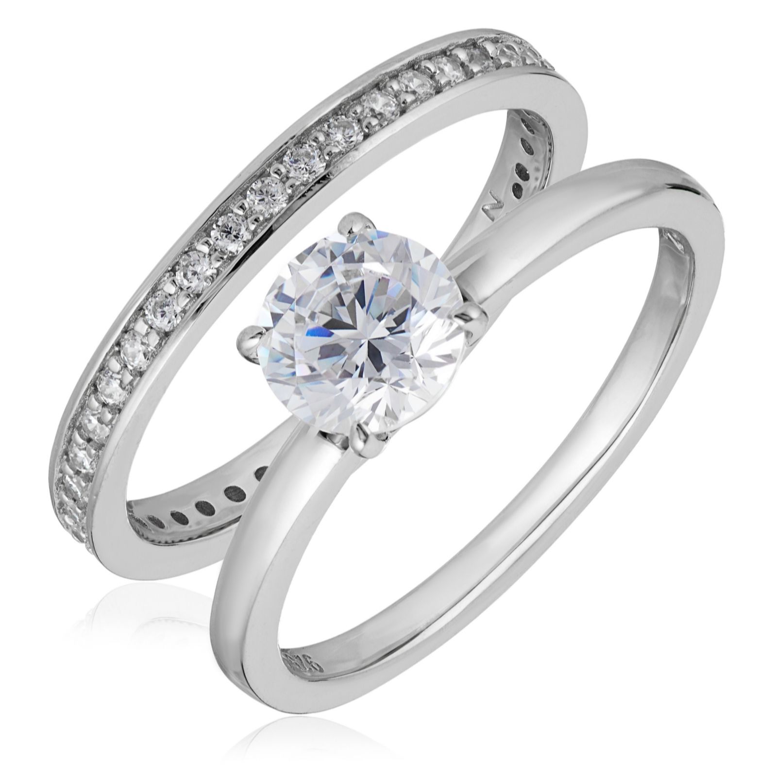 Diamonique 1.4ct tw Solitaire Ring Set Sterling Silver