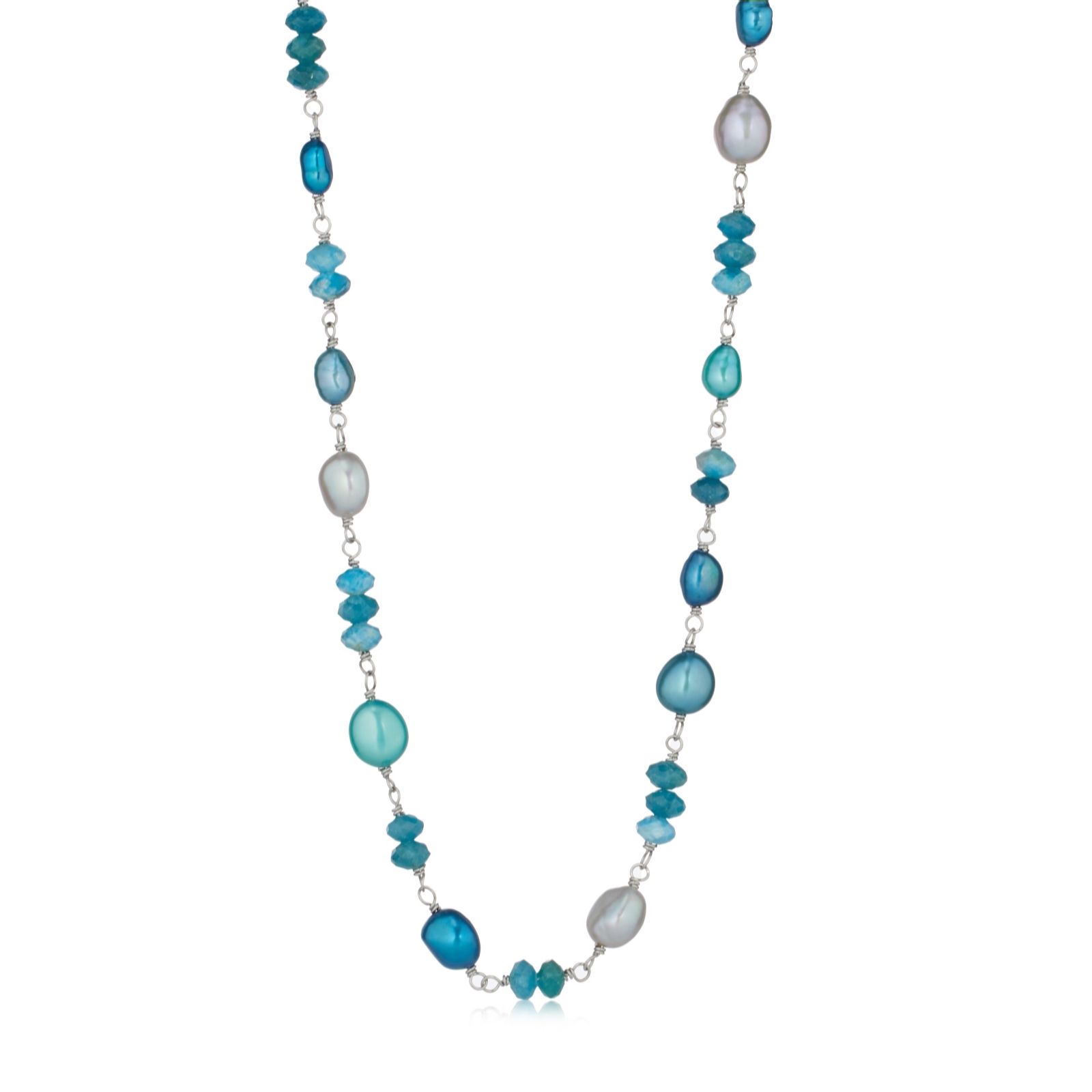 Larapearl Apatite Lara Pearl Baroque Pearl And Gemstone Bead Necklace Stainless Steel