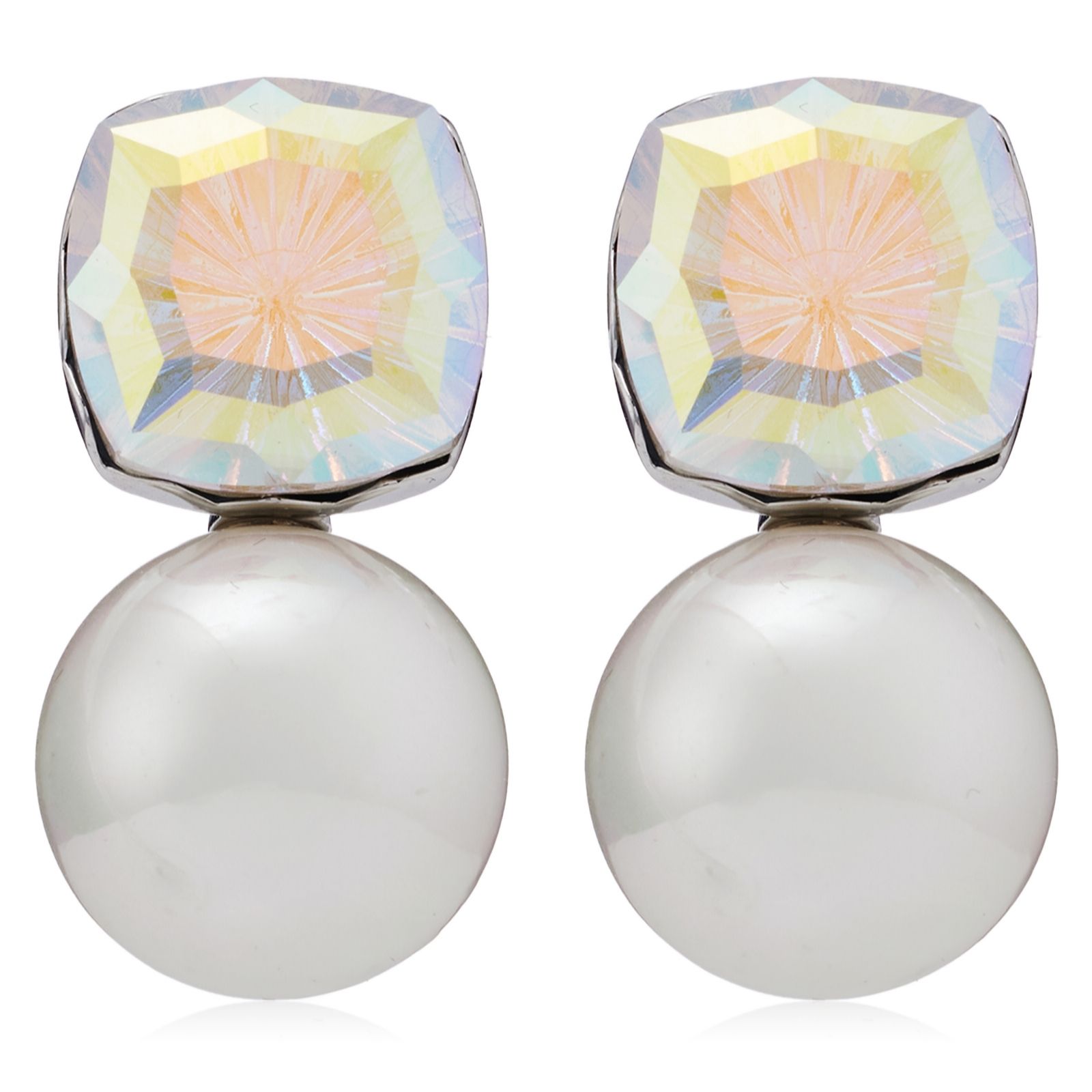 Butler & Wilson Square Crystal and Faux Pearl Earrings