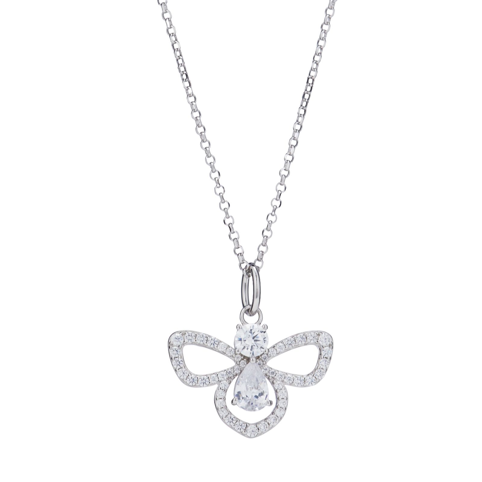 Diamonique 1ct tw Bee Pendant & Chain Sterling Silver