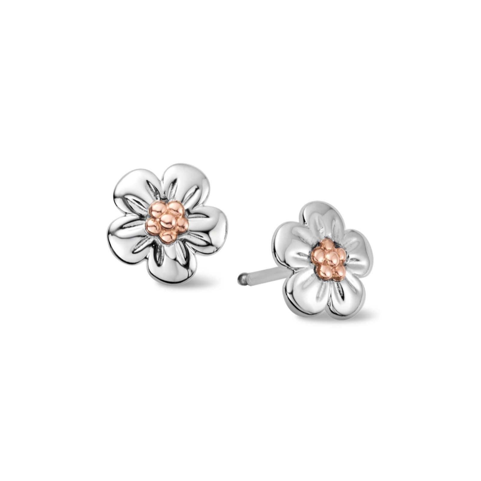 Clogau Forget Me Not Stud Earrings Sterling Silver & 9ct Rose Gold