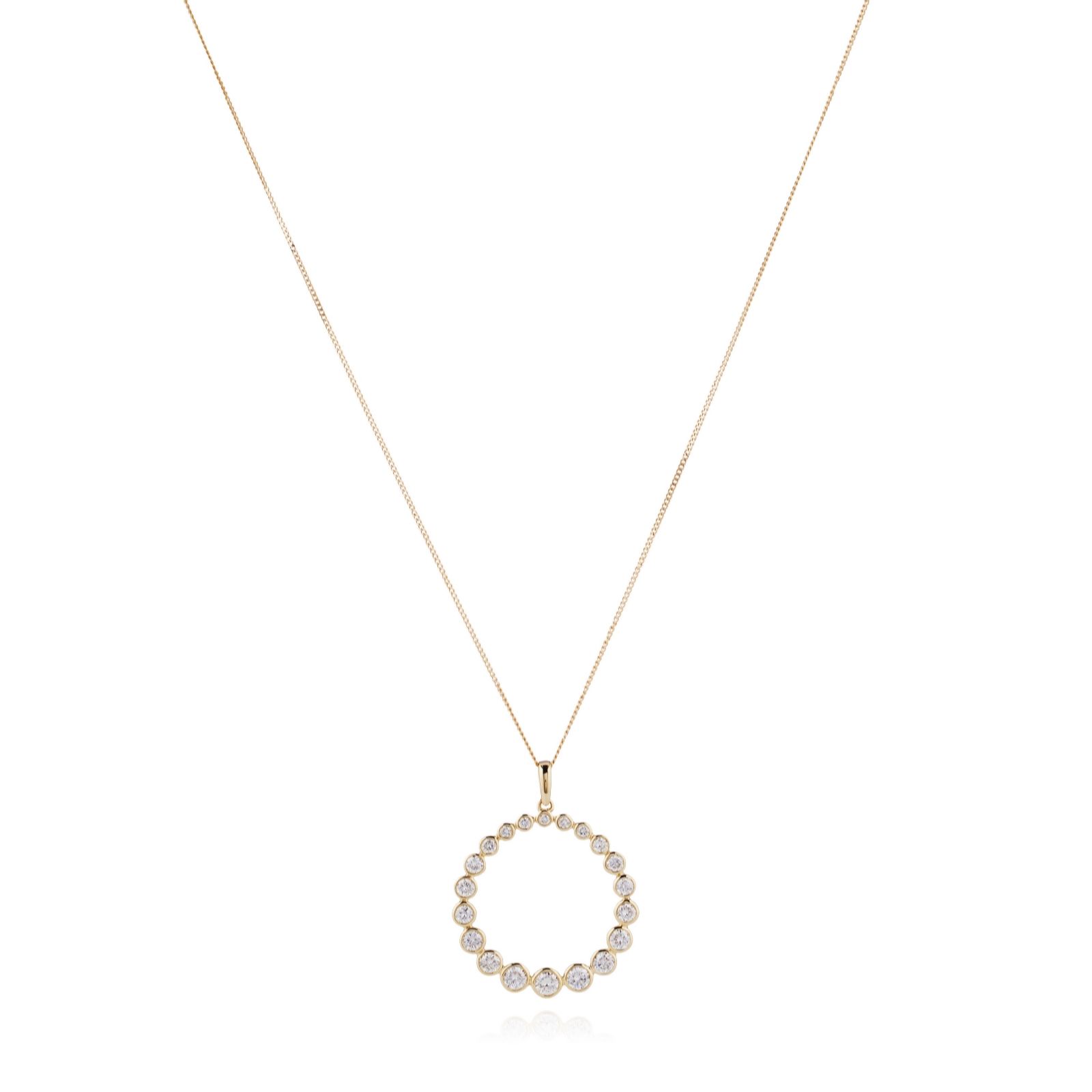 Fire Light 1ct Lab Grown Diamond Bezel Set Circle Pendant and Chain...