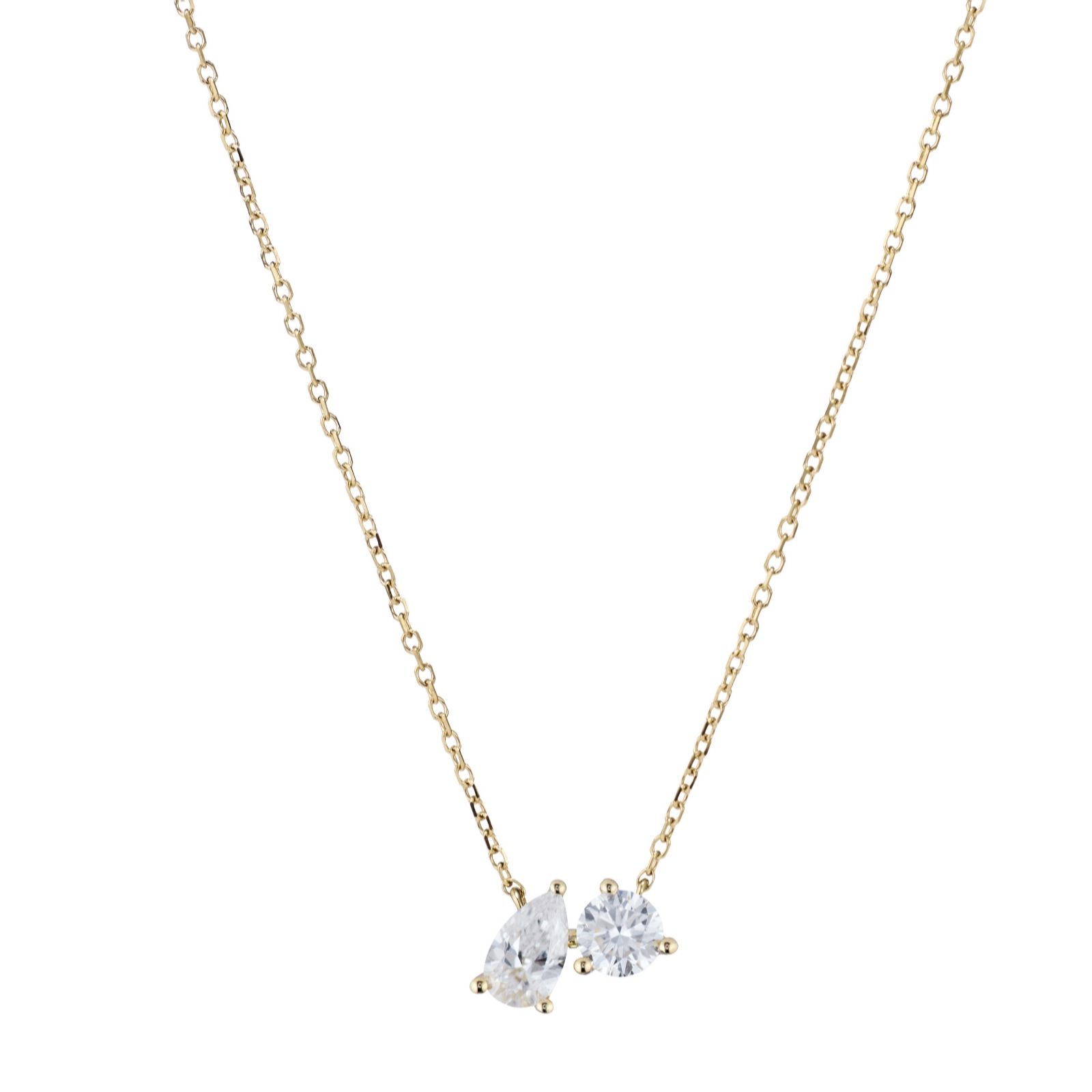 Fire Light 2ct Lab Grown Diamond Toi et Moi Pendant & Chain 9ct Gold
