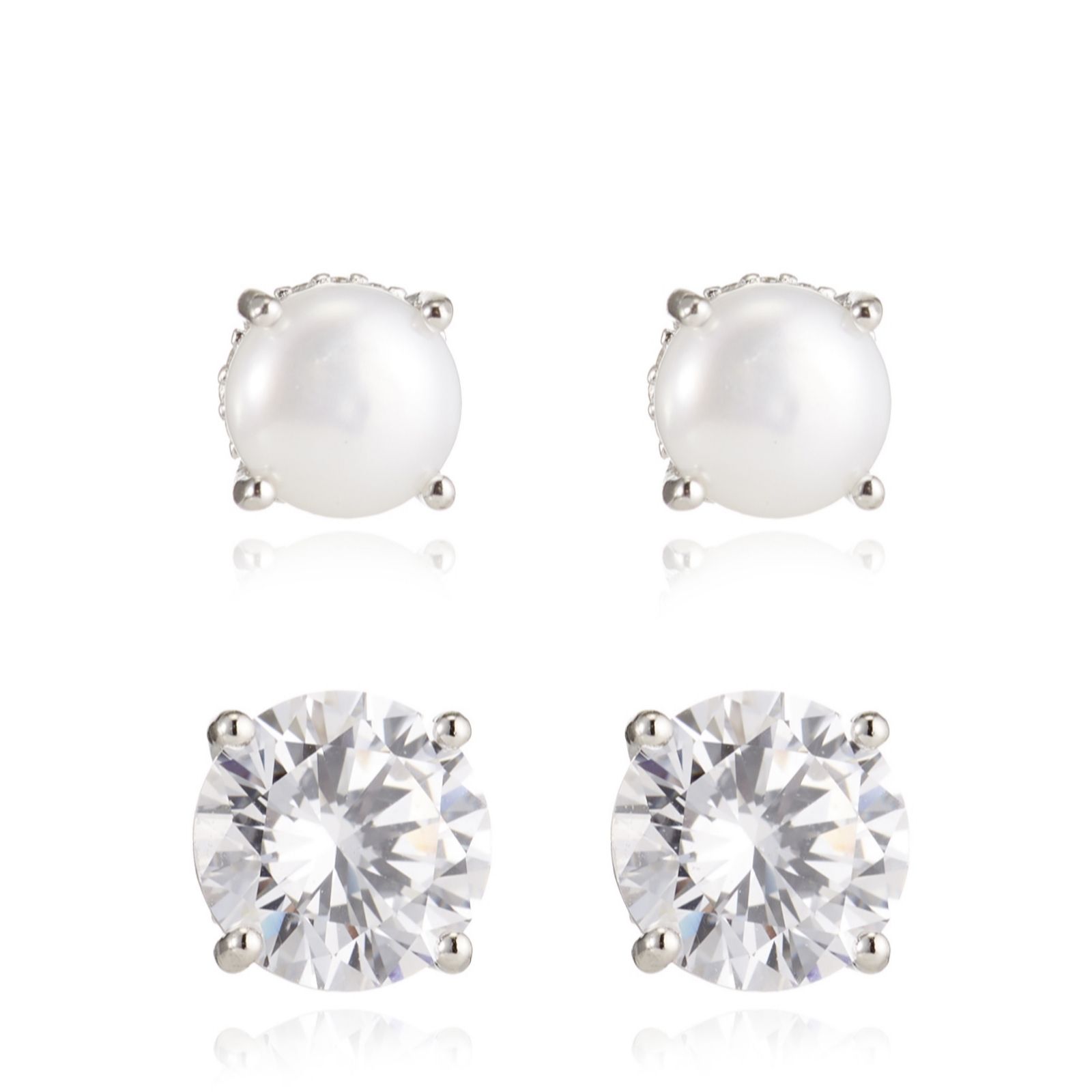 Diamonique 2.3ct tw Freshwater Pearl Stud Set Sterling Silver