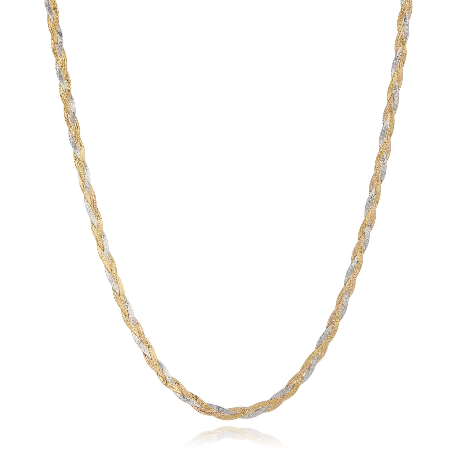 GOLD 9ct 2-Colour Gold 3.5mm Diamond Cut 3Plait Herringbone Necklac...