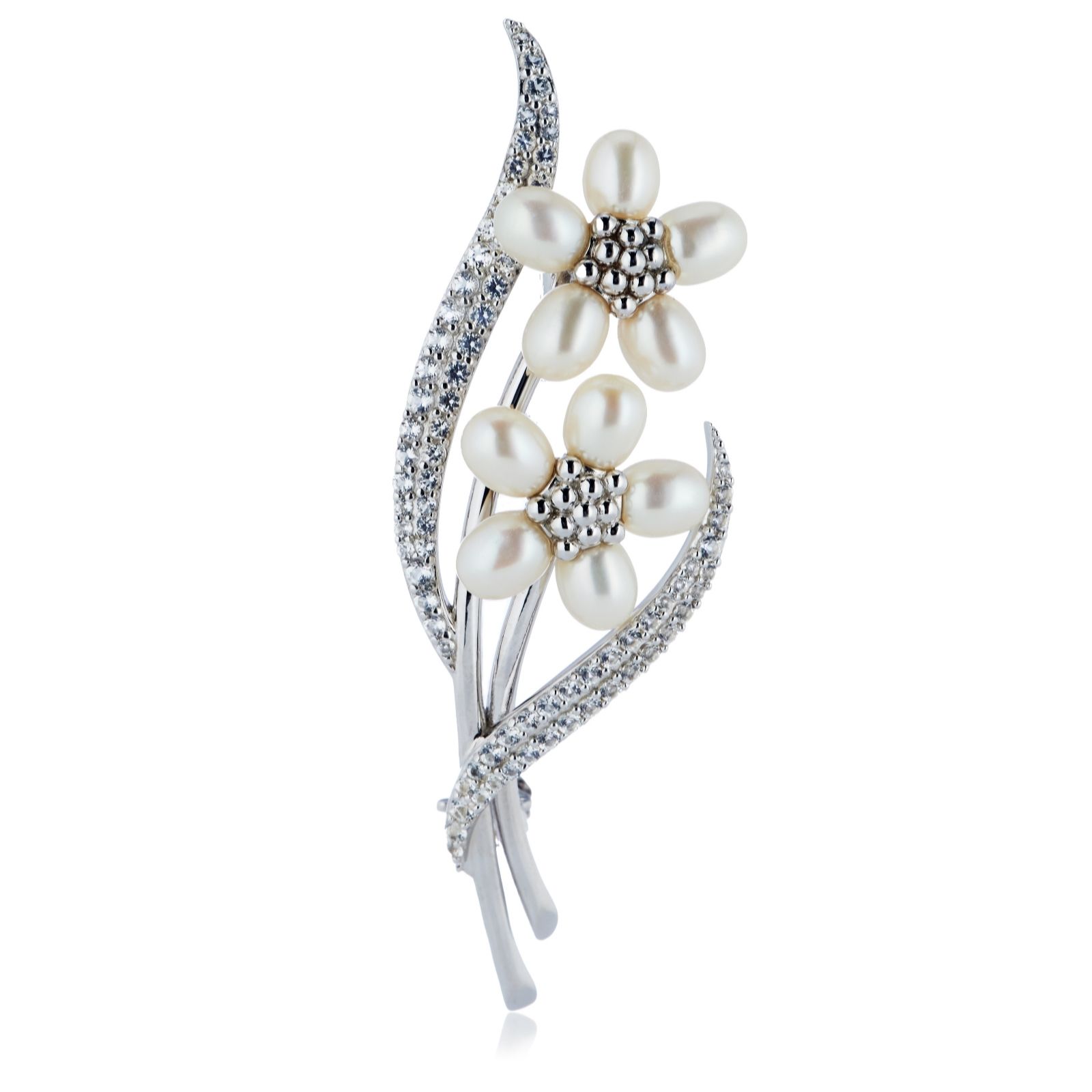 Larapearl White Lara Pearl 4-5Mm Oval Freshwater Pearl And Topaz Brooch Sterl...