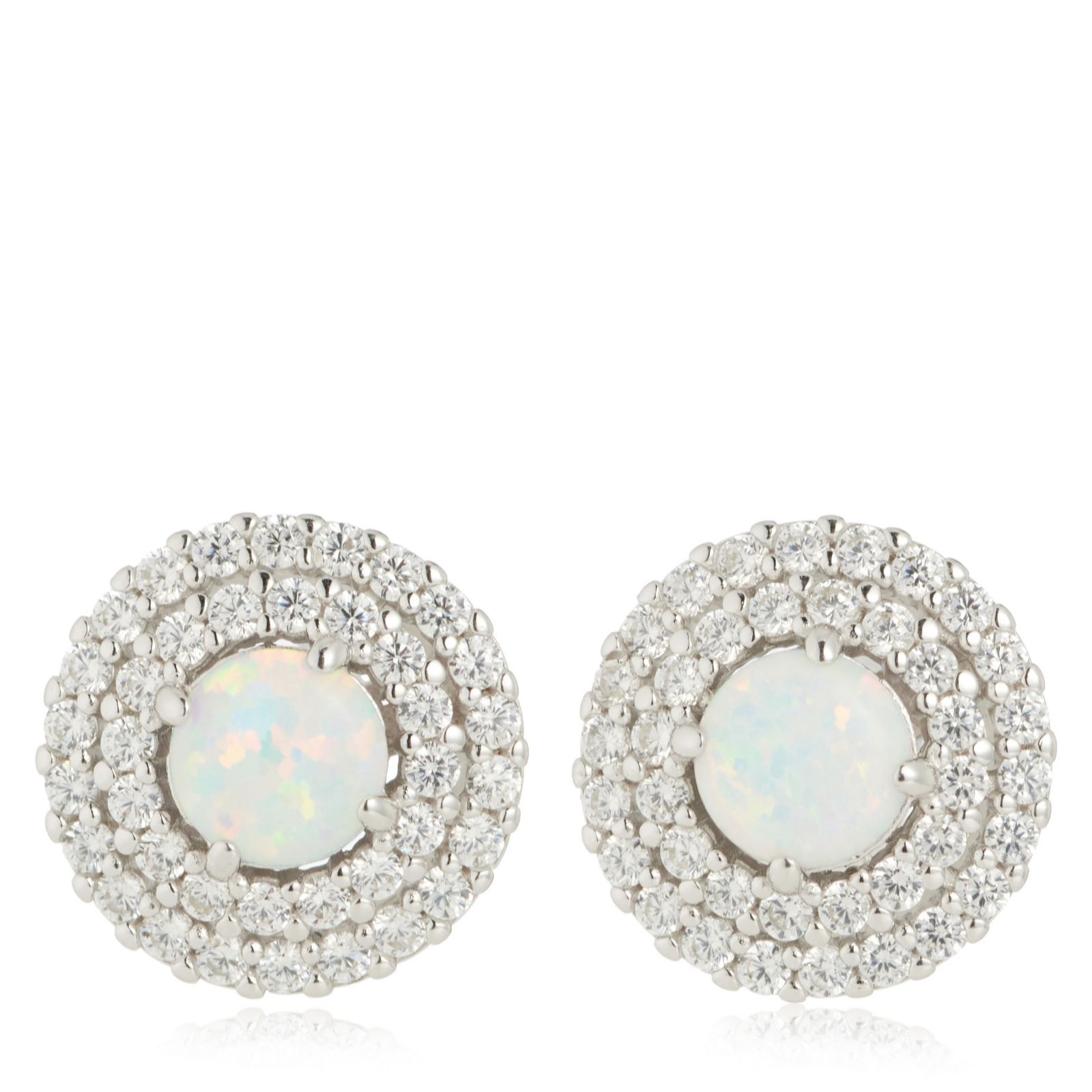 Diamonique 0.76ct Opal Double Halo Stud Earrings Sterling Silver