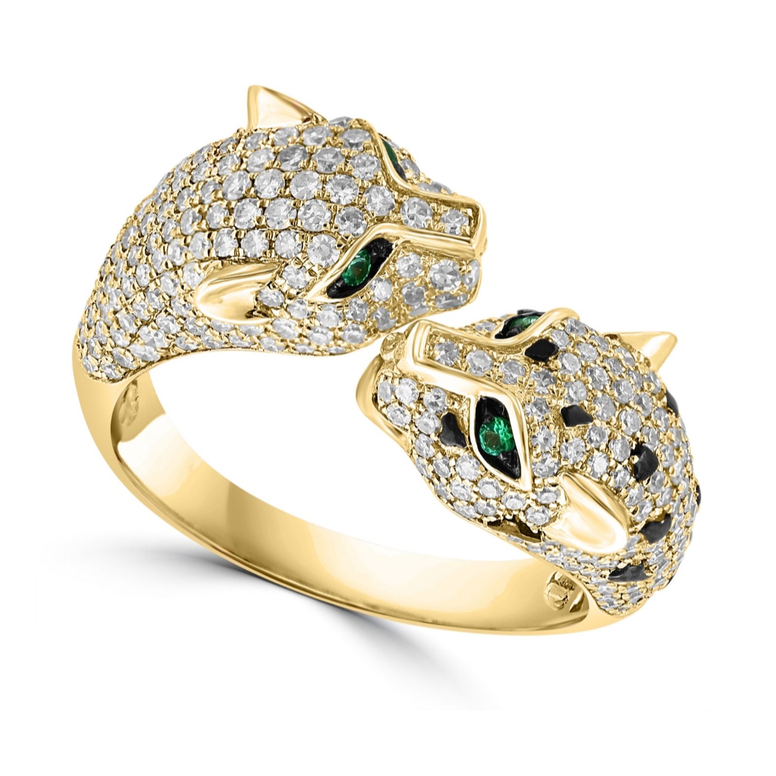 Effy 14ct Yellow Gold 1.04ct Diamond & 0.04ct Emerald Panther Ring