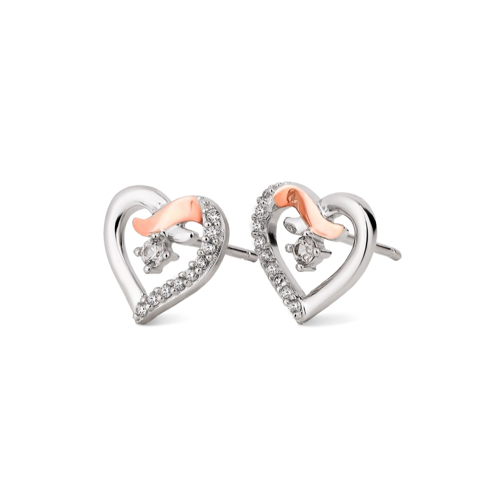 Clogau Kiss Stud Earrings Sterling Silver & 9ct Rose Gold