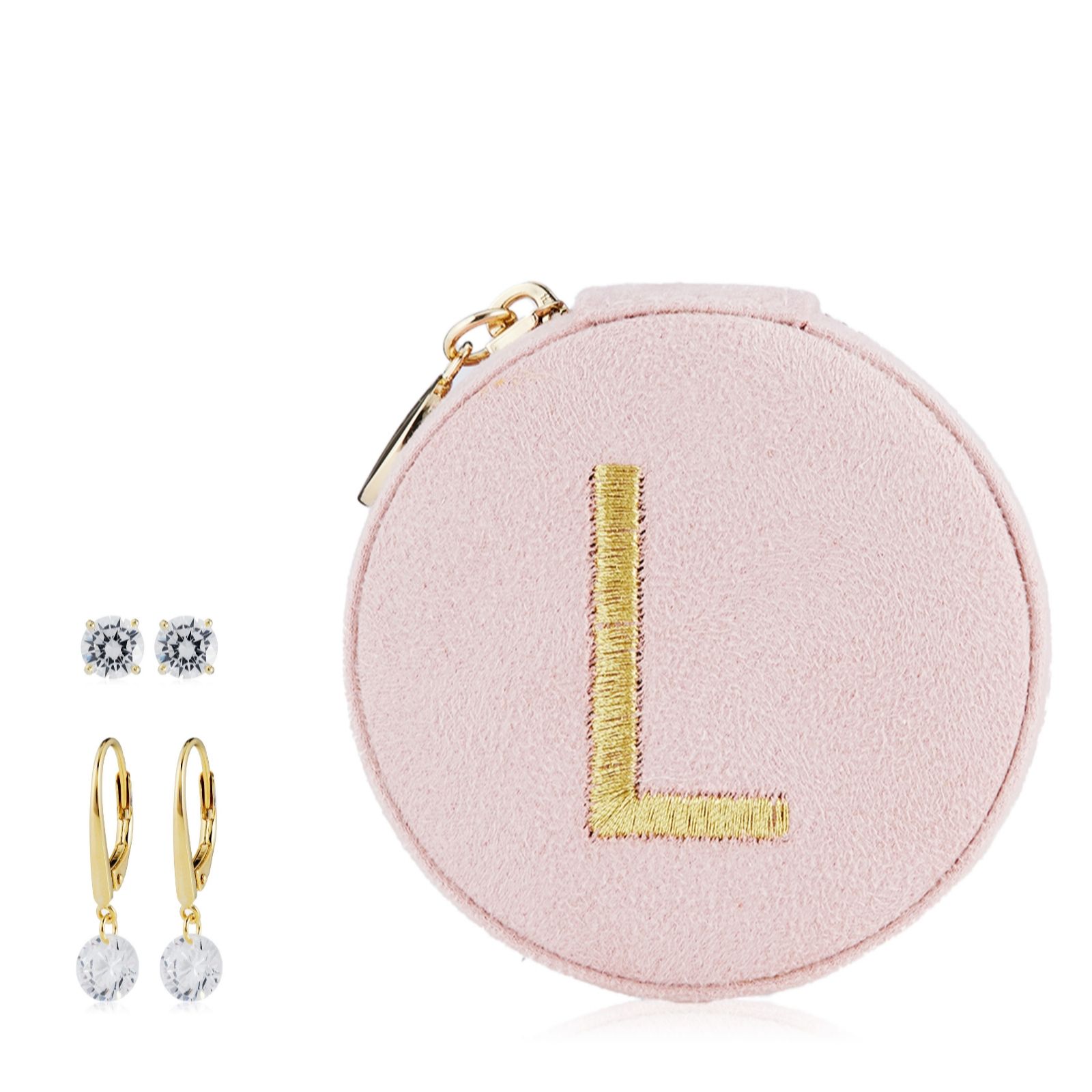 Diamonique 4ct tw Leverback & Studs in Initial Case Sterling Silver