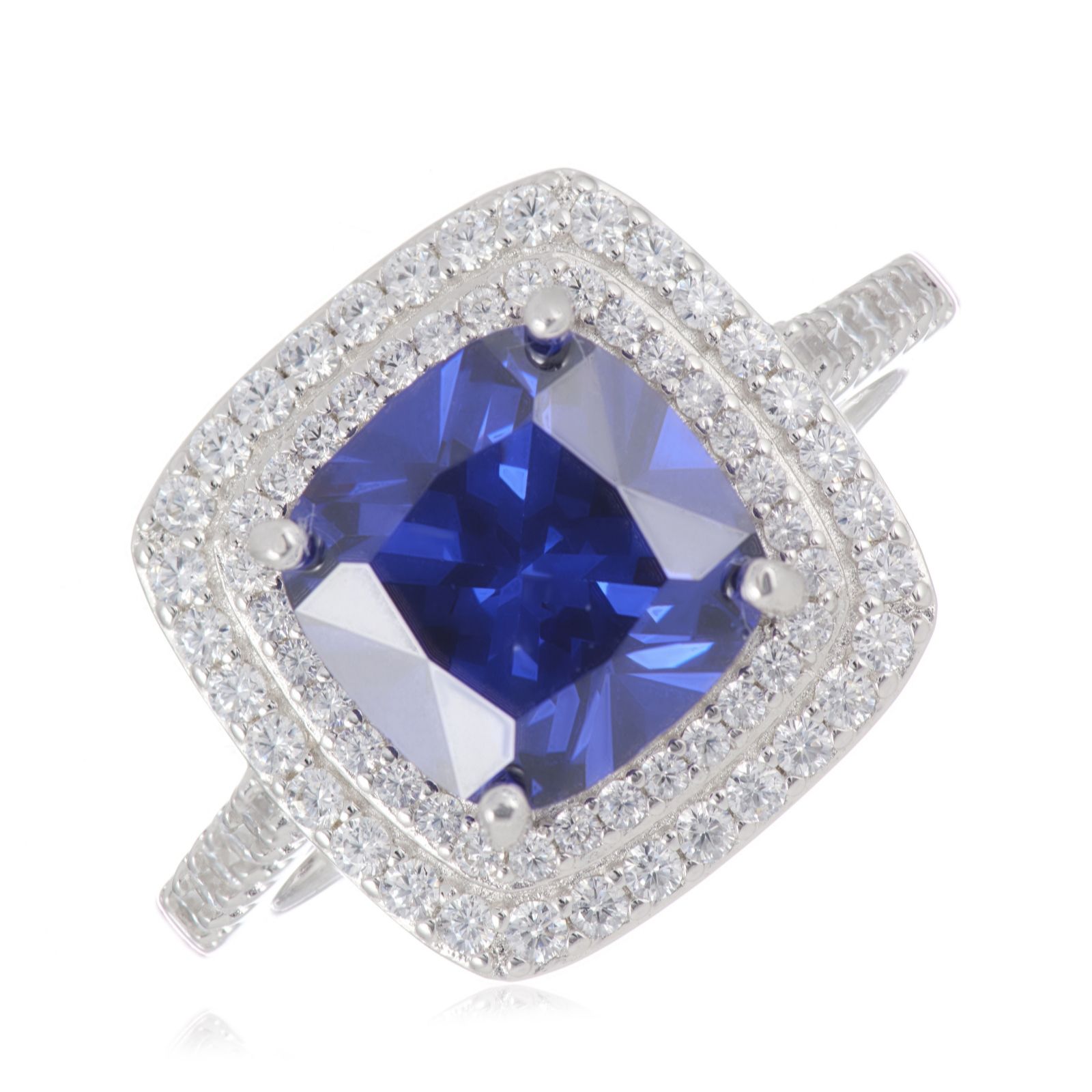 Diamonique 4.04ct tw Simulated Tanzanite Double Halo Ring Sterling...