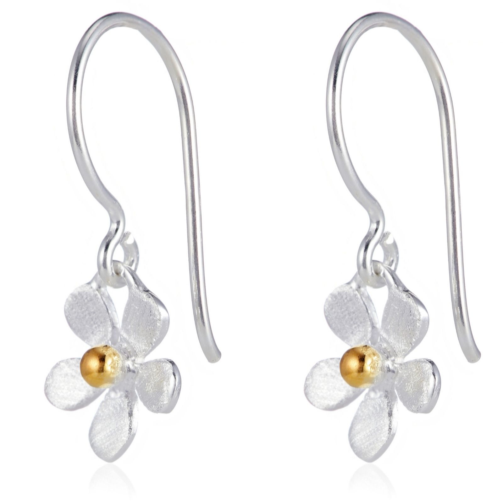 Nina B Sterling Silver Flower Drop Earrings with Gold Plated Centre