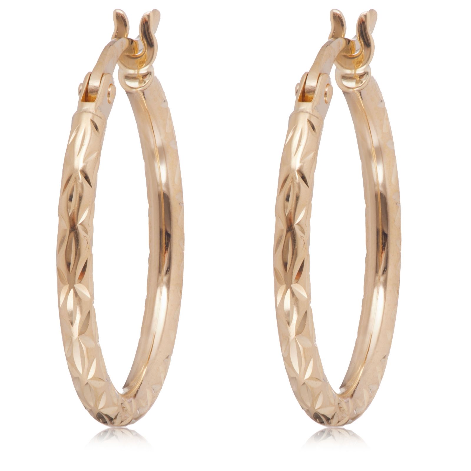 GOLD 9ct Yellow Gold 15mm Diamond Cut Hoop Creole Earrings