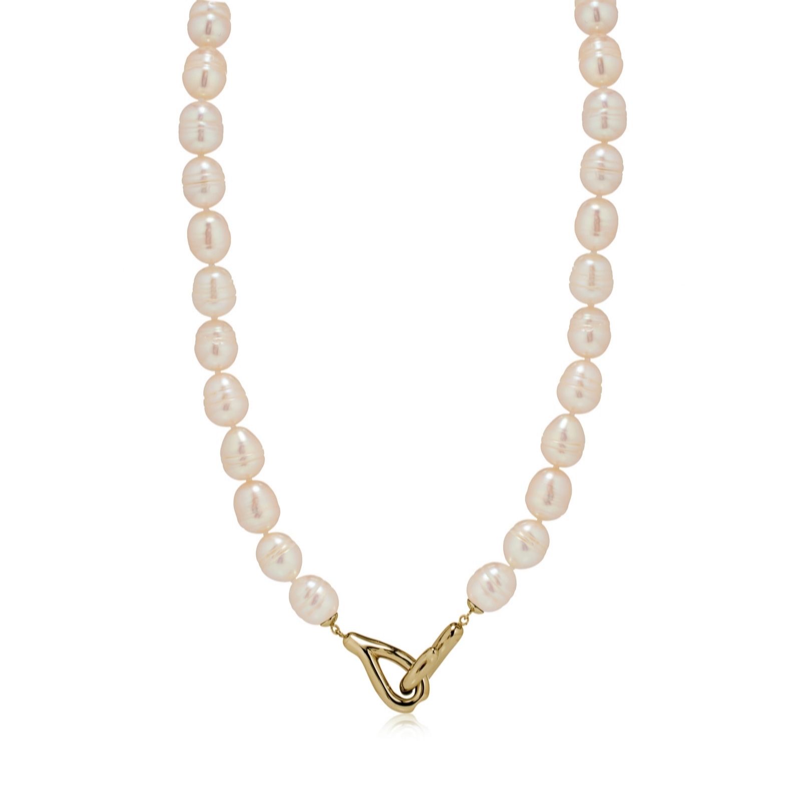 Larapearl Silver/Yellow/Gold Lara Pearl 8-9Mm Ringed Oval Pearl Necklace Stainless Steel